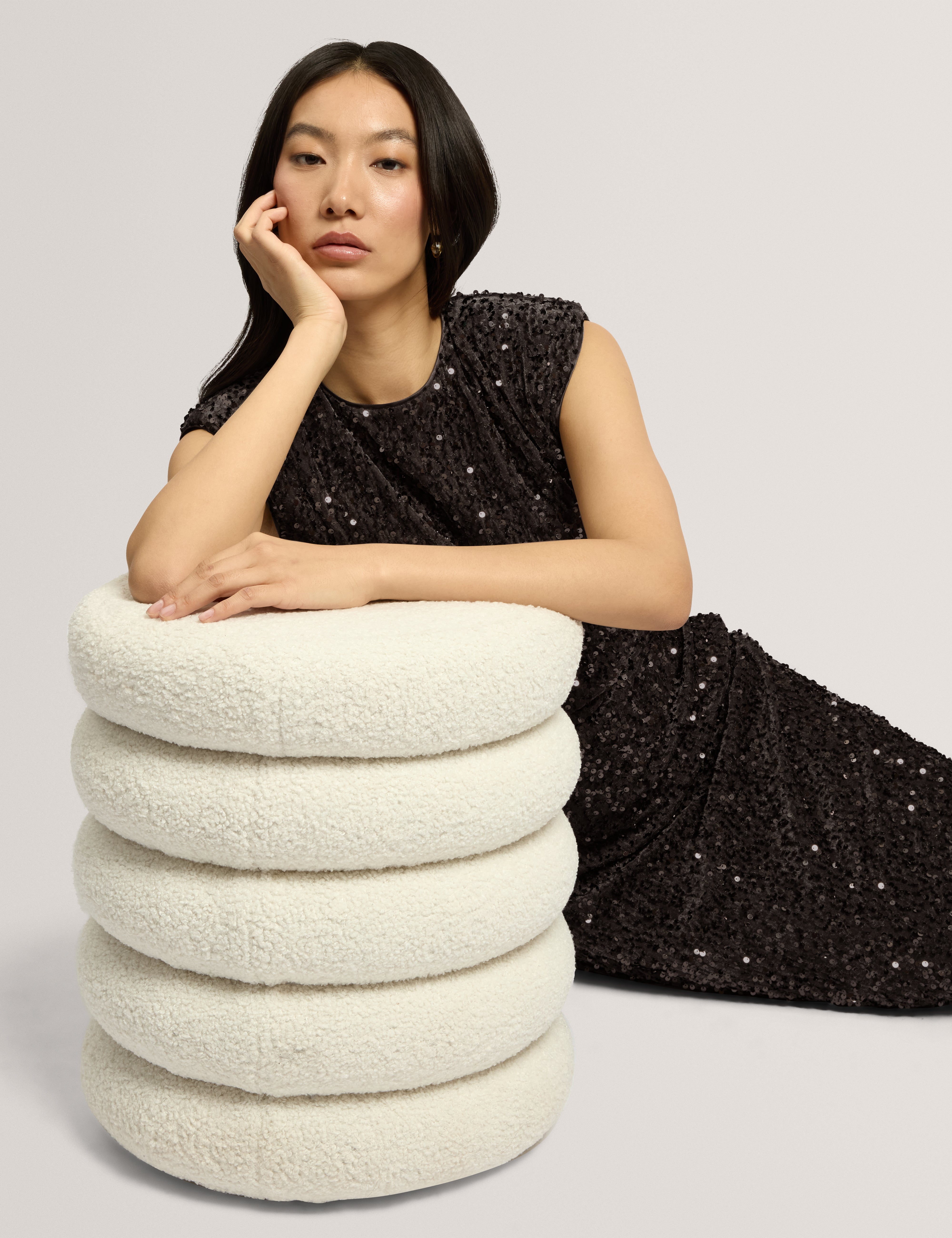 Vielie Structured Shoulder Velvet Sequin Dk-Grey