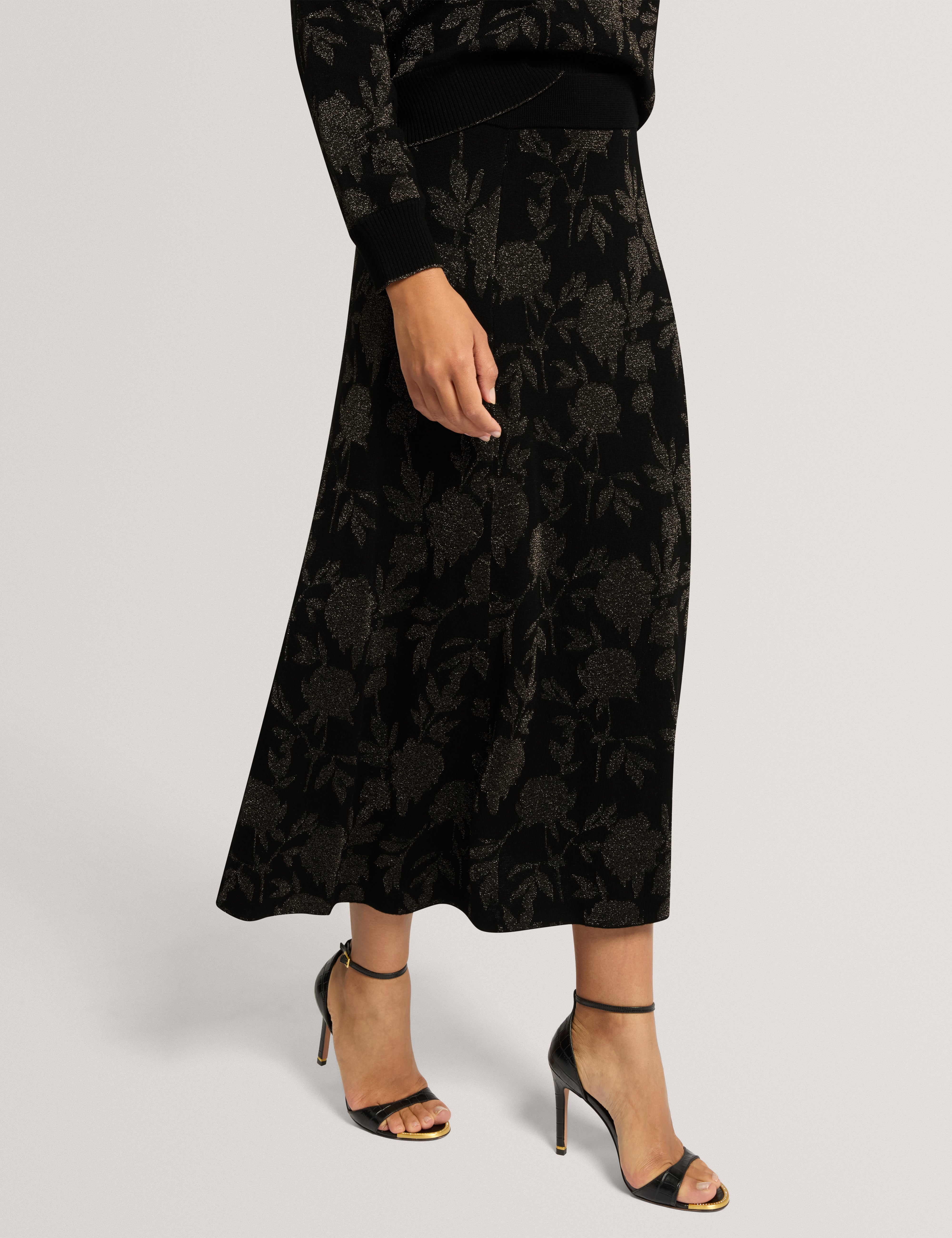 Zolana Jacquard A Line Midi Skirt Black