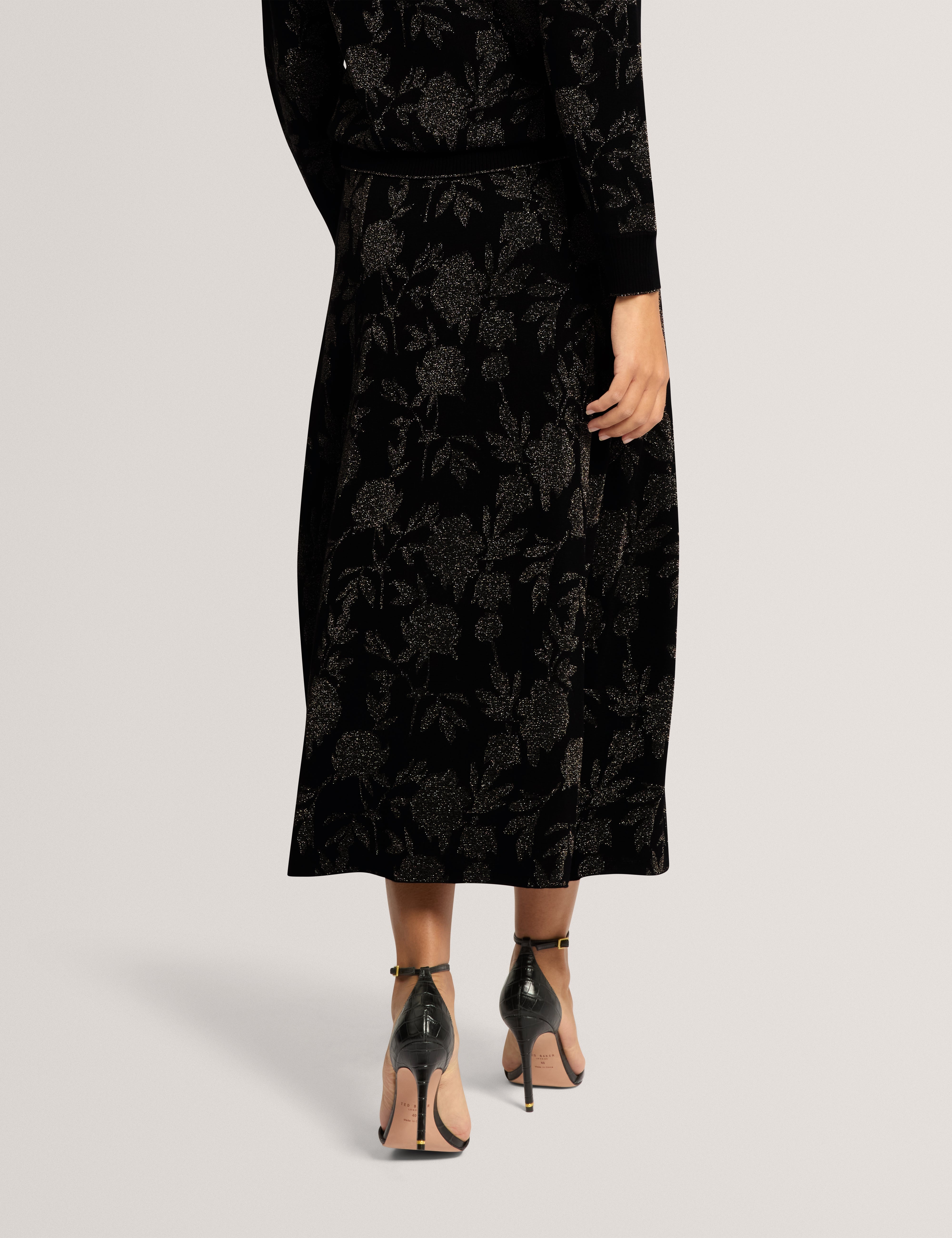 Zolana Jacquard A Line Midi Skirt Black
