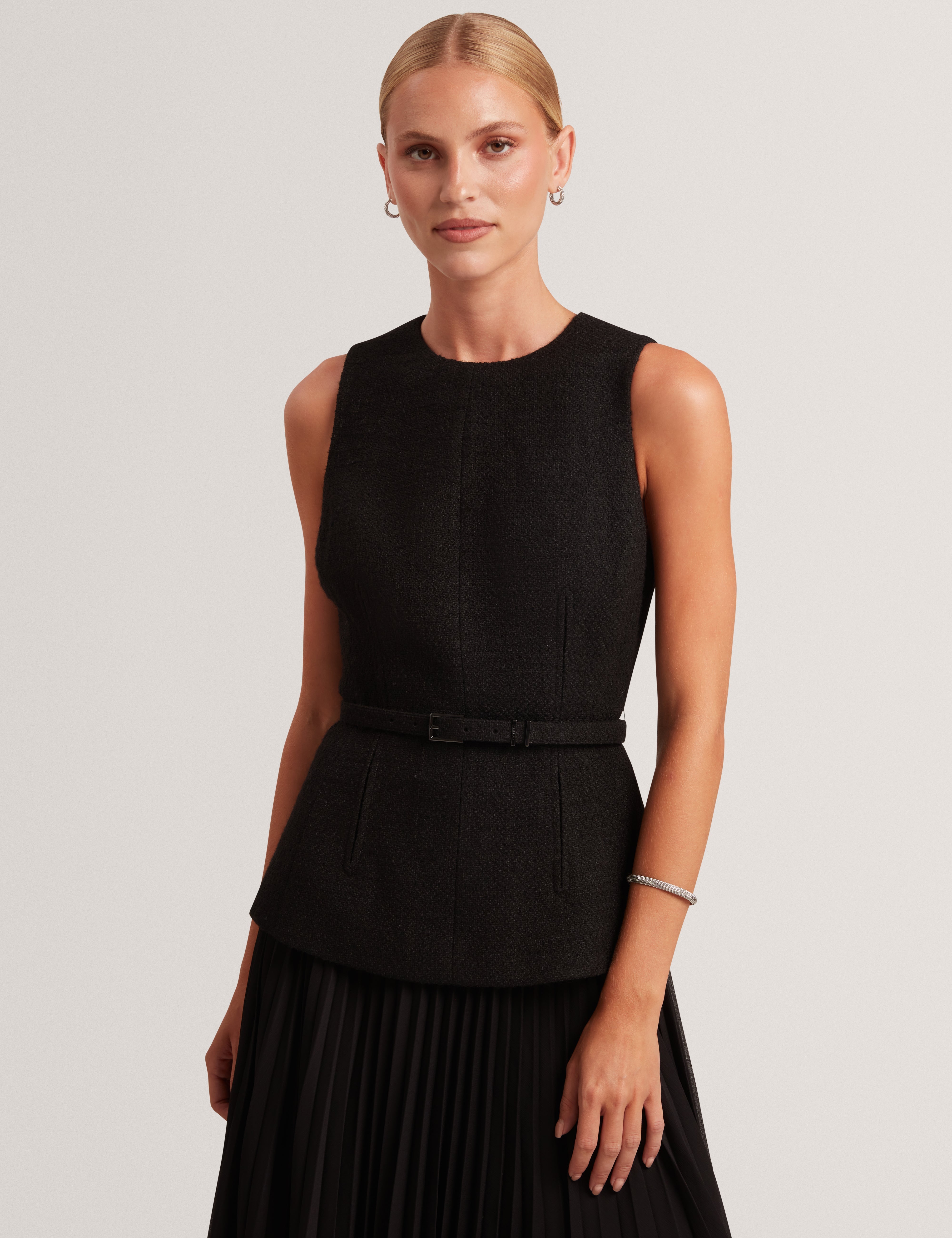 Raddimk Boucle Top Pleated Midi Dress Black