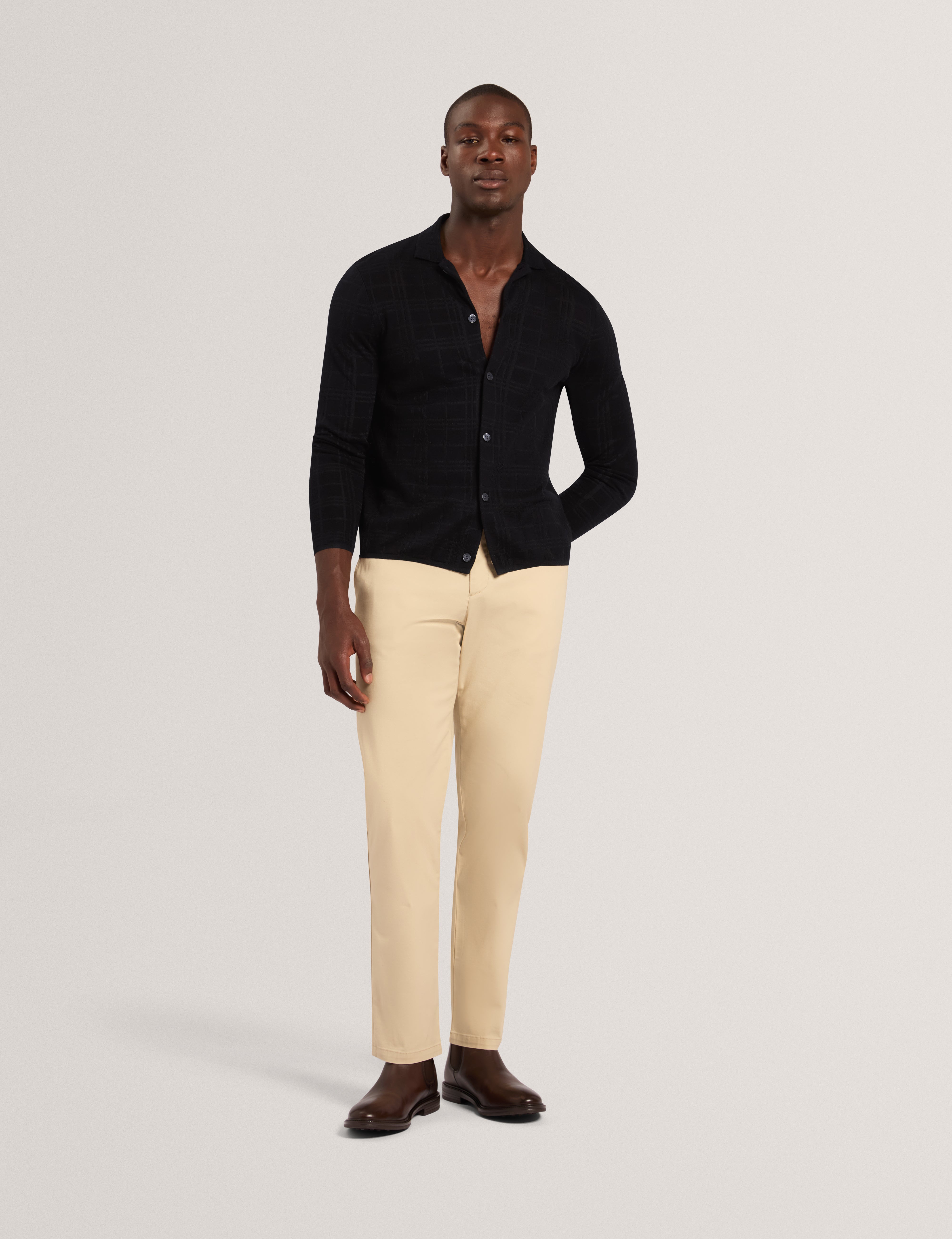 Mcline Soft Check Button Through Polo Black