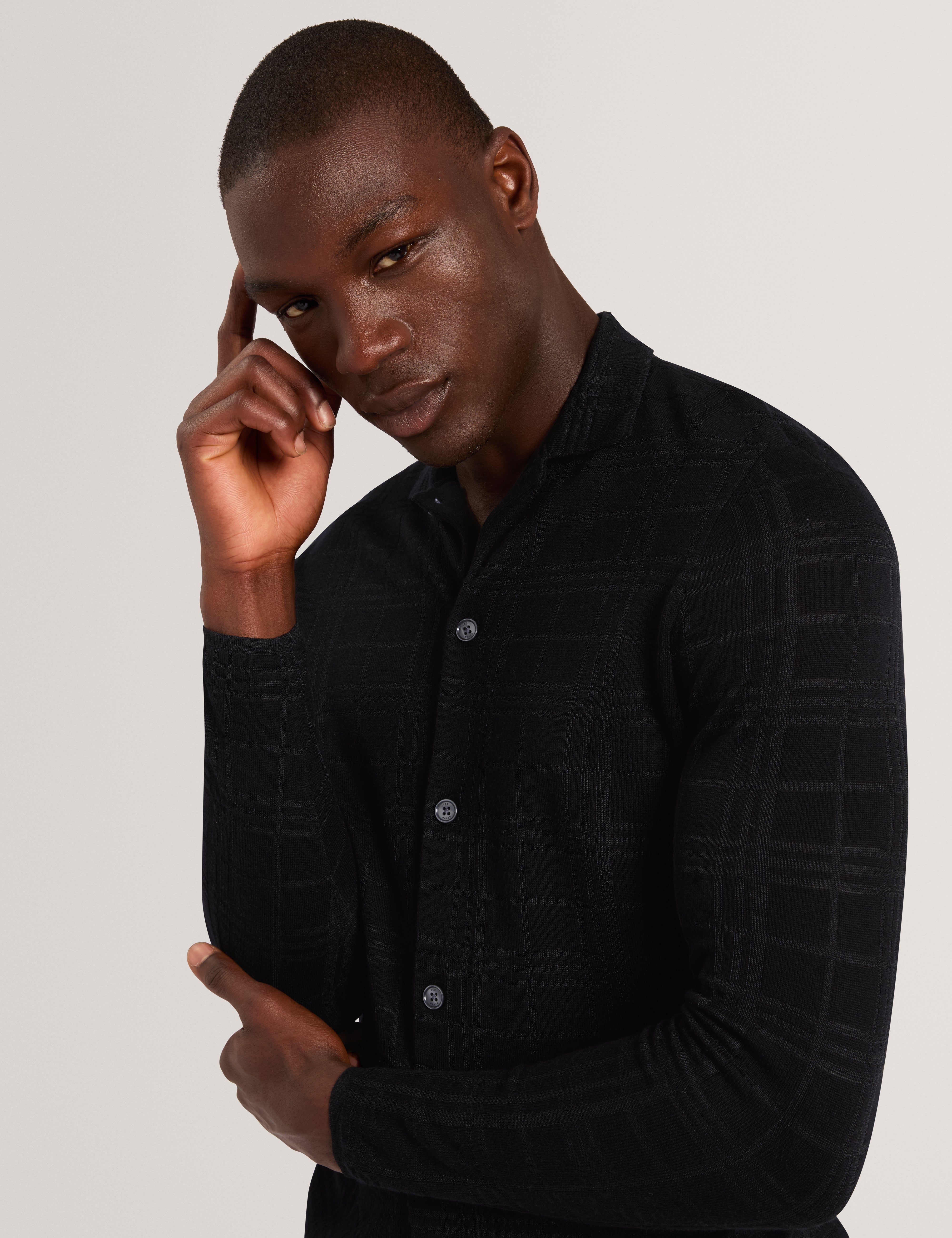 Mcline Soft Check Button Through Polo Black
