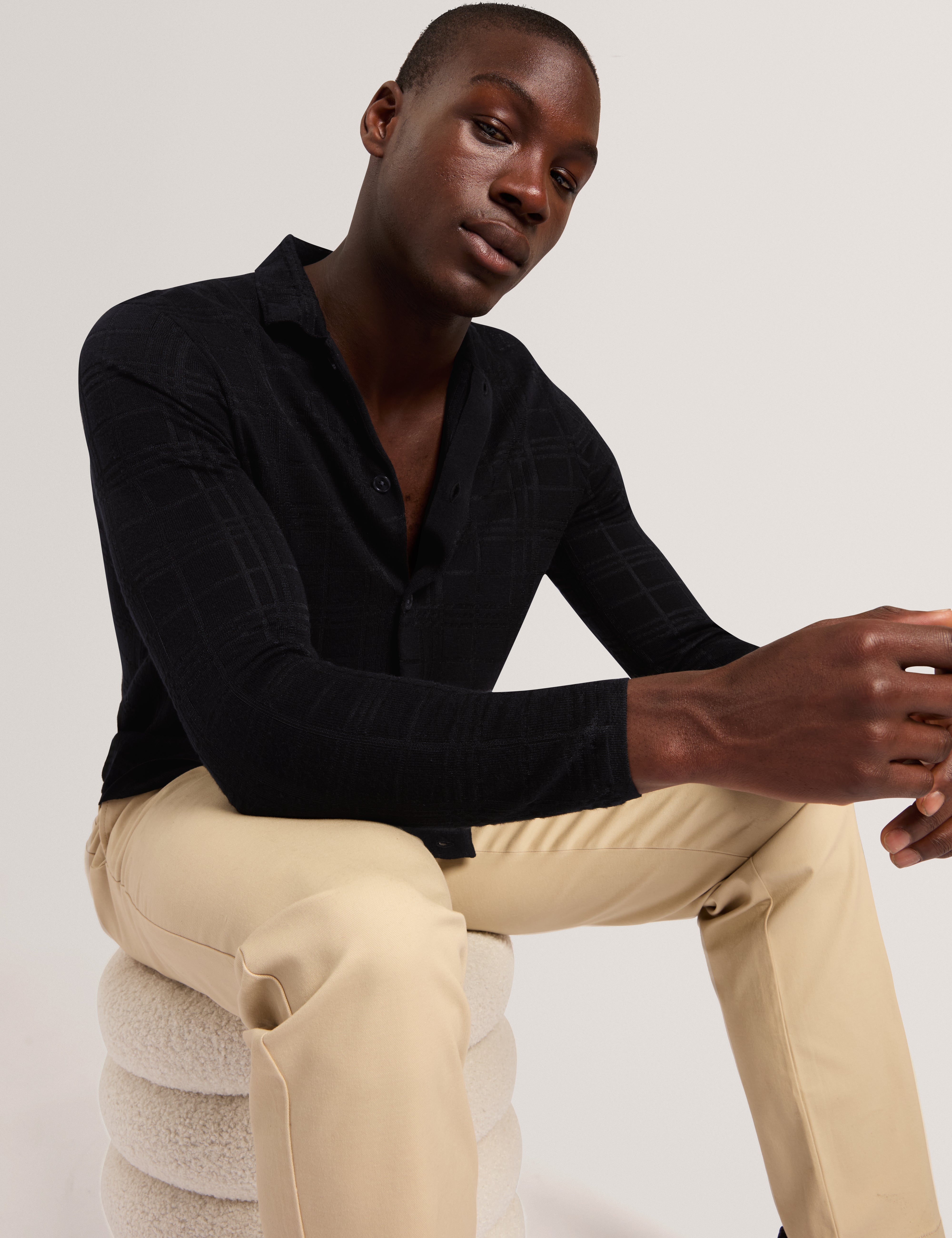 Mcline Soft Check Button Through Polo Black