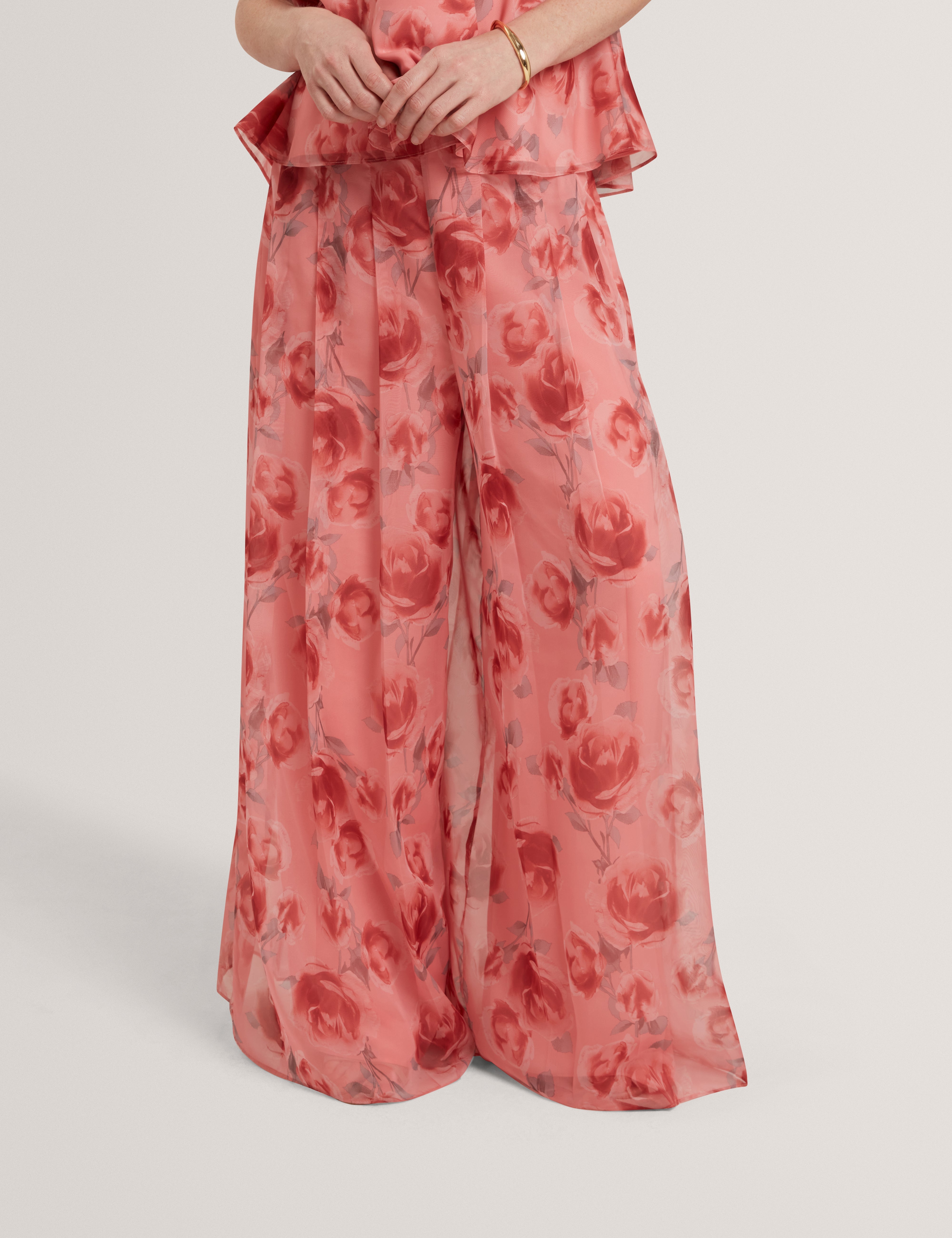 Dosiia Printed Wide Leg Pleated Trouser Coral