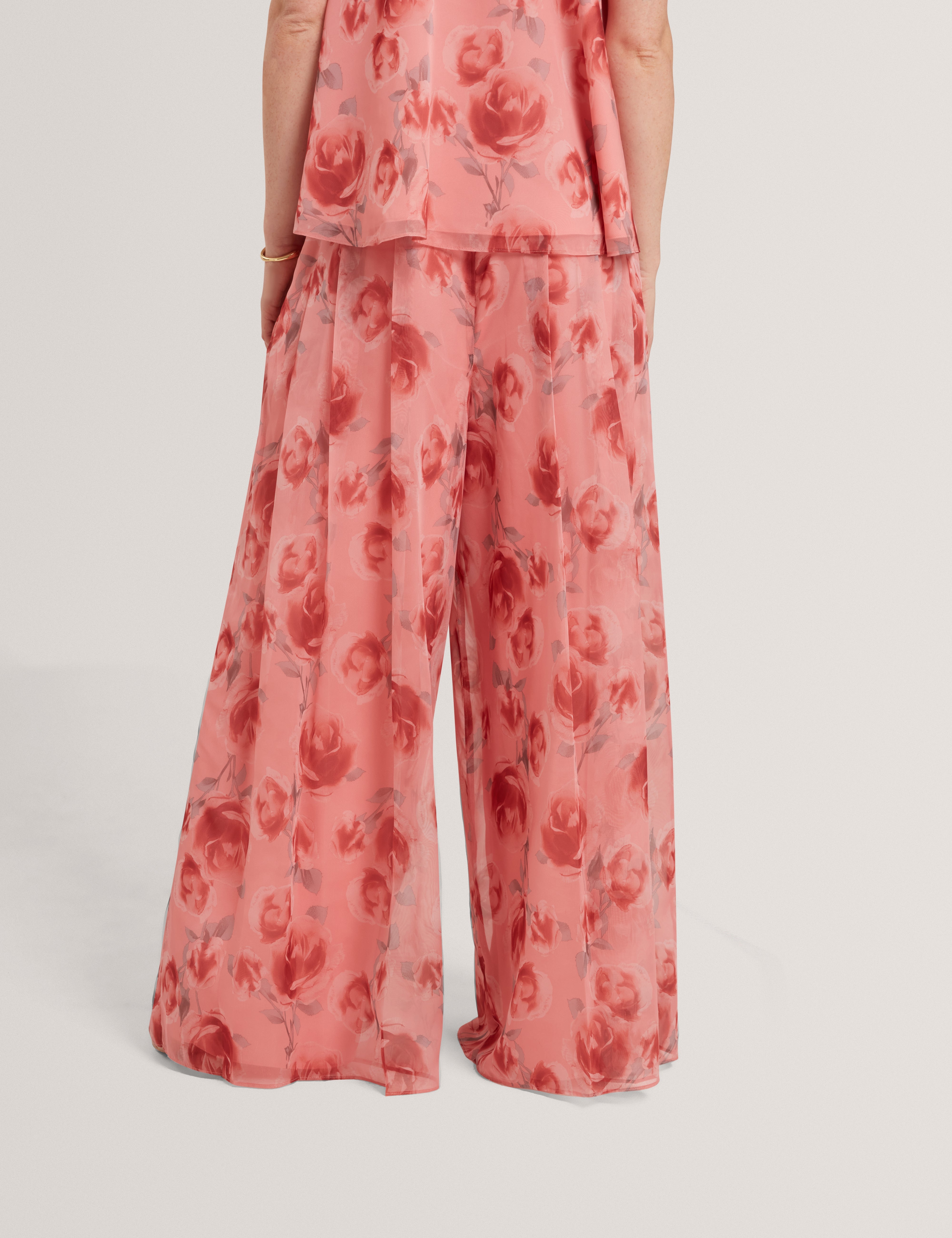Dosiia Printed Wide Leg Pleated Trouser Coral