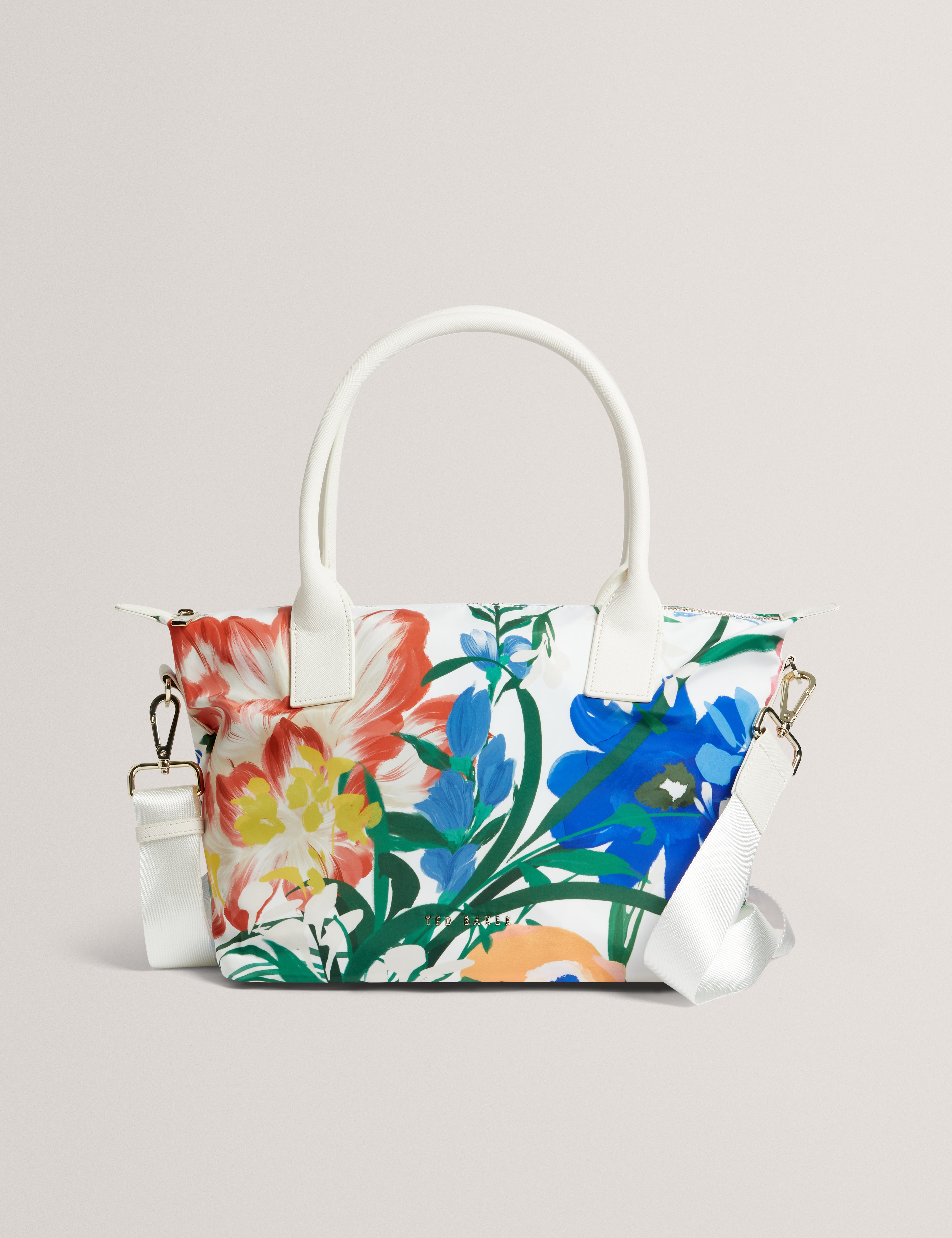 Quen Printed Nylon Tote Bag White Black