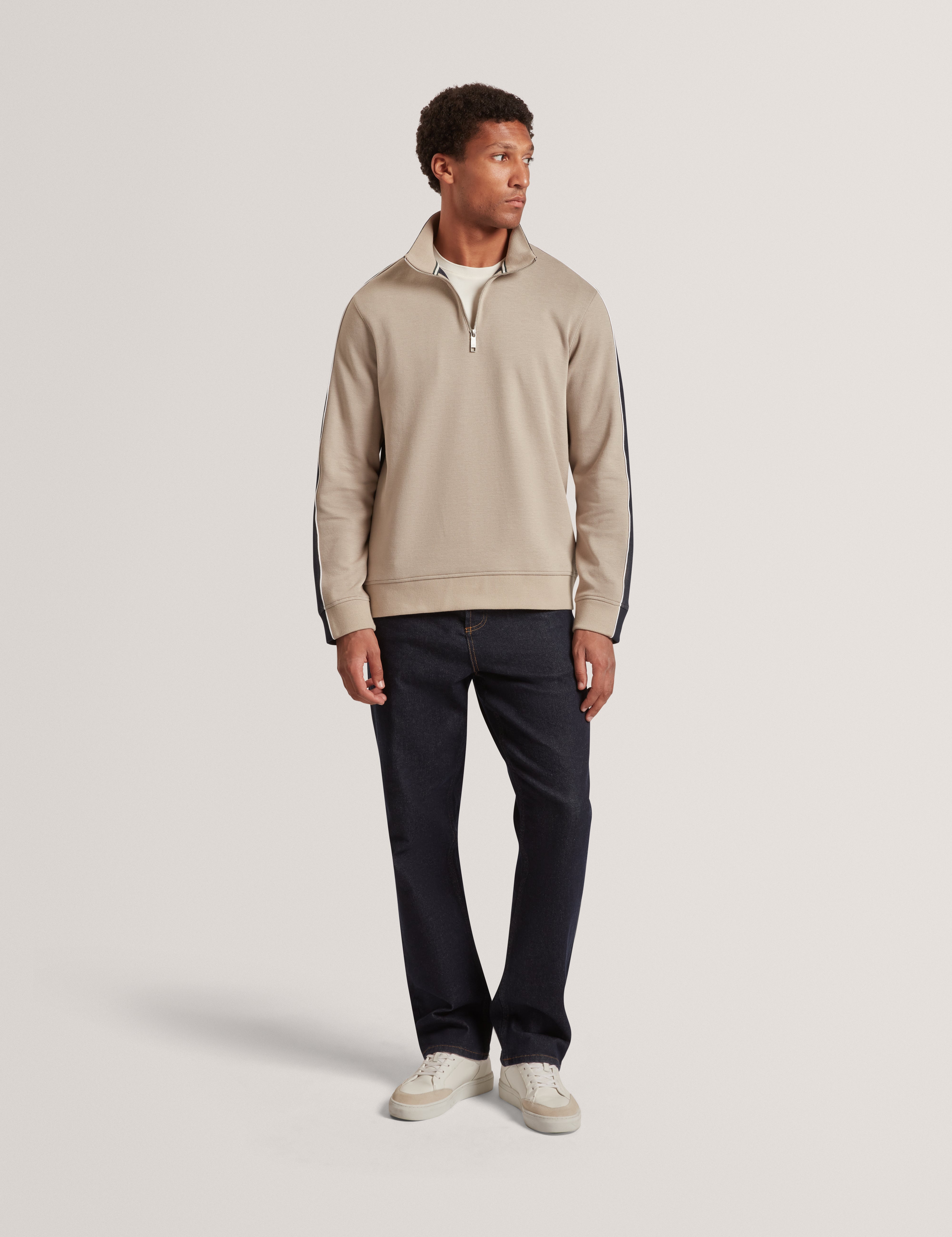 Koven Long Sleeve Two-Tone Half Zip Polo Taupe