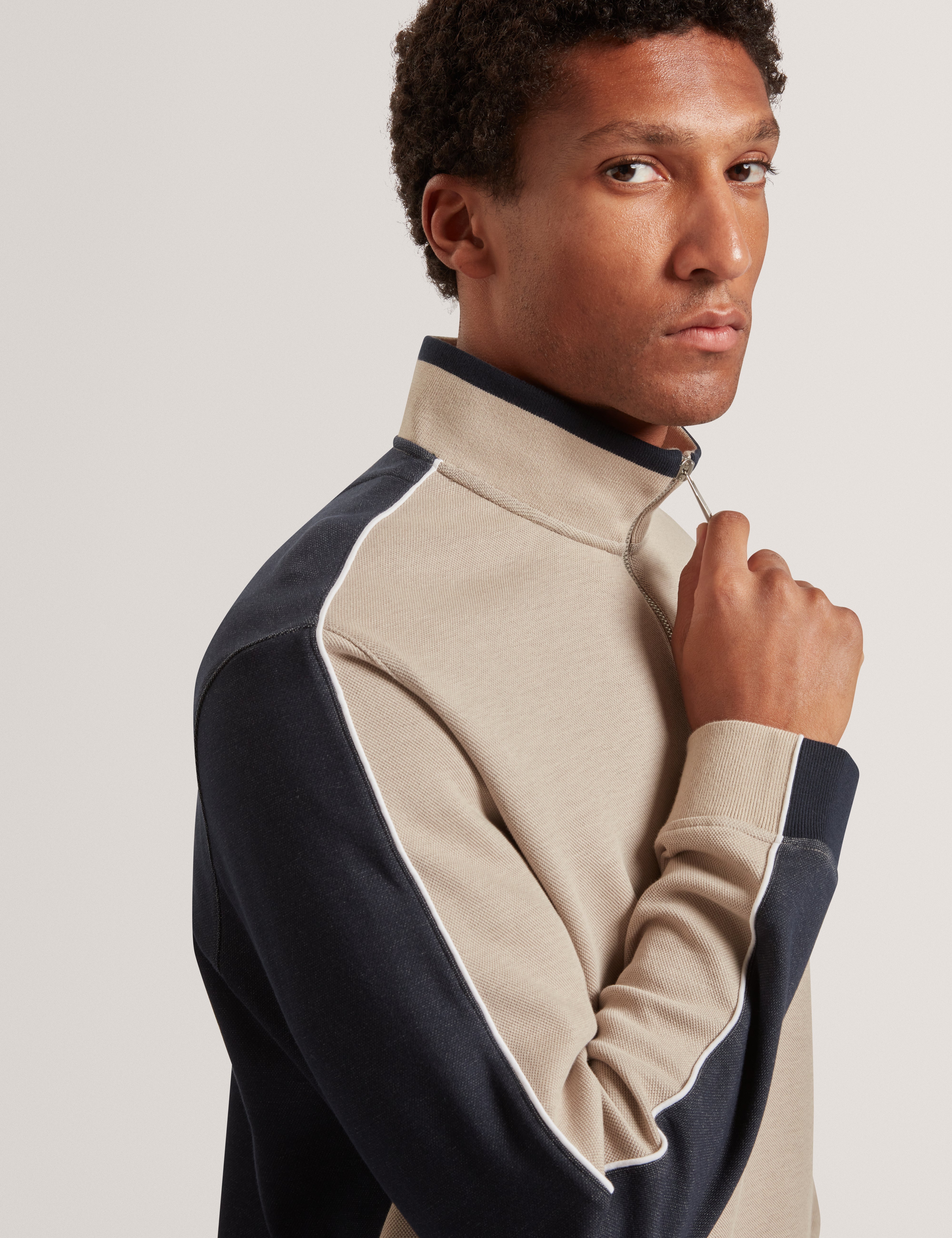 Koven Long Sleeve Two-Tone Half Zip Polo Taupe