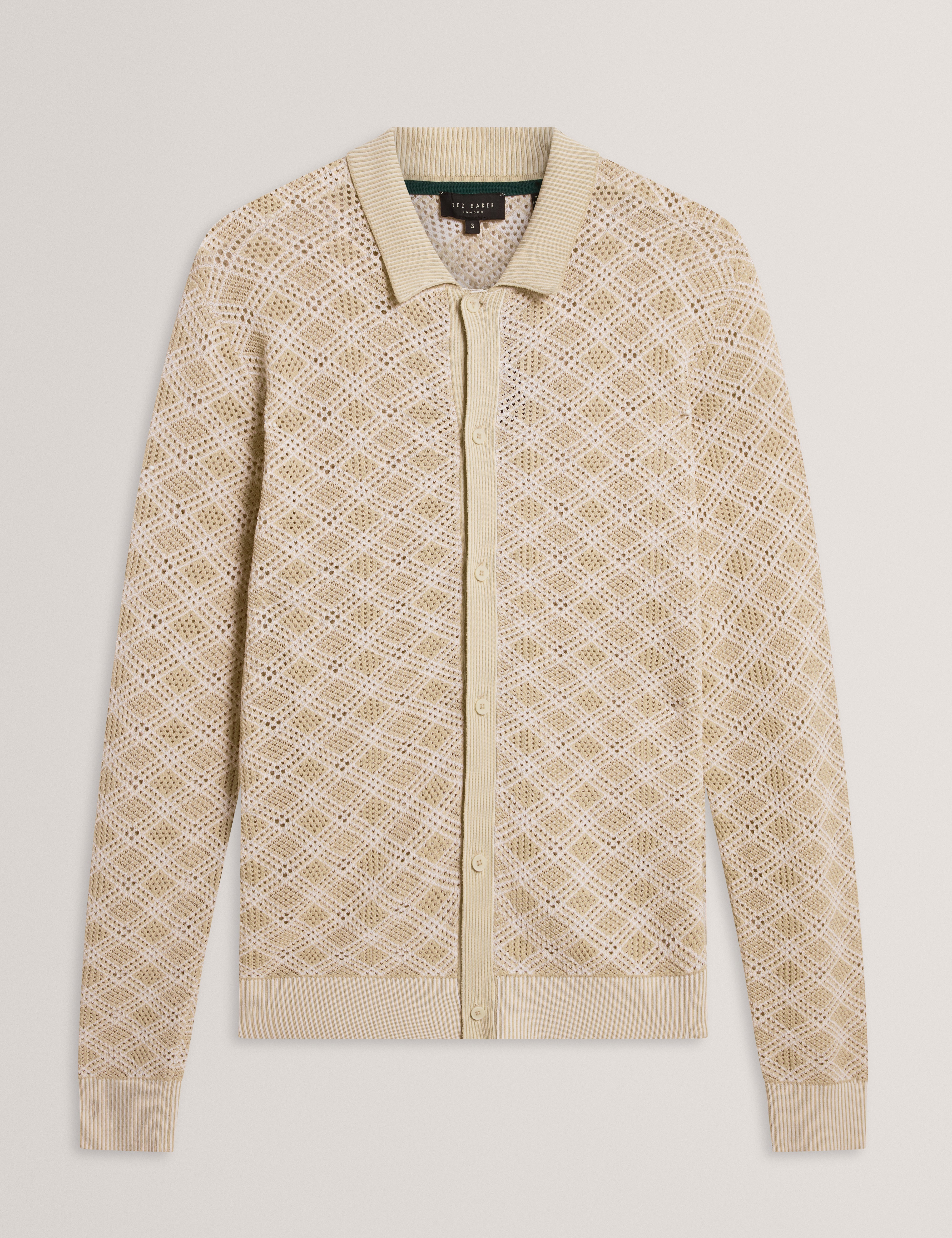 Kearl Long Sleeve Geometric Stitch Polo Ecru