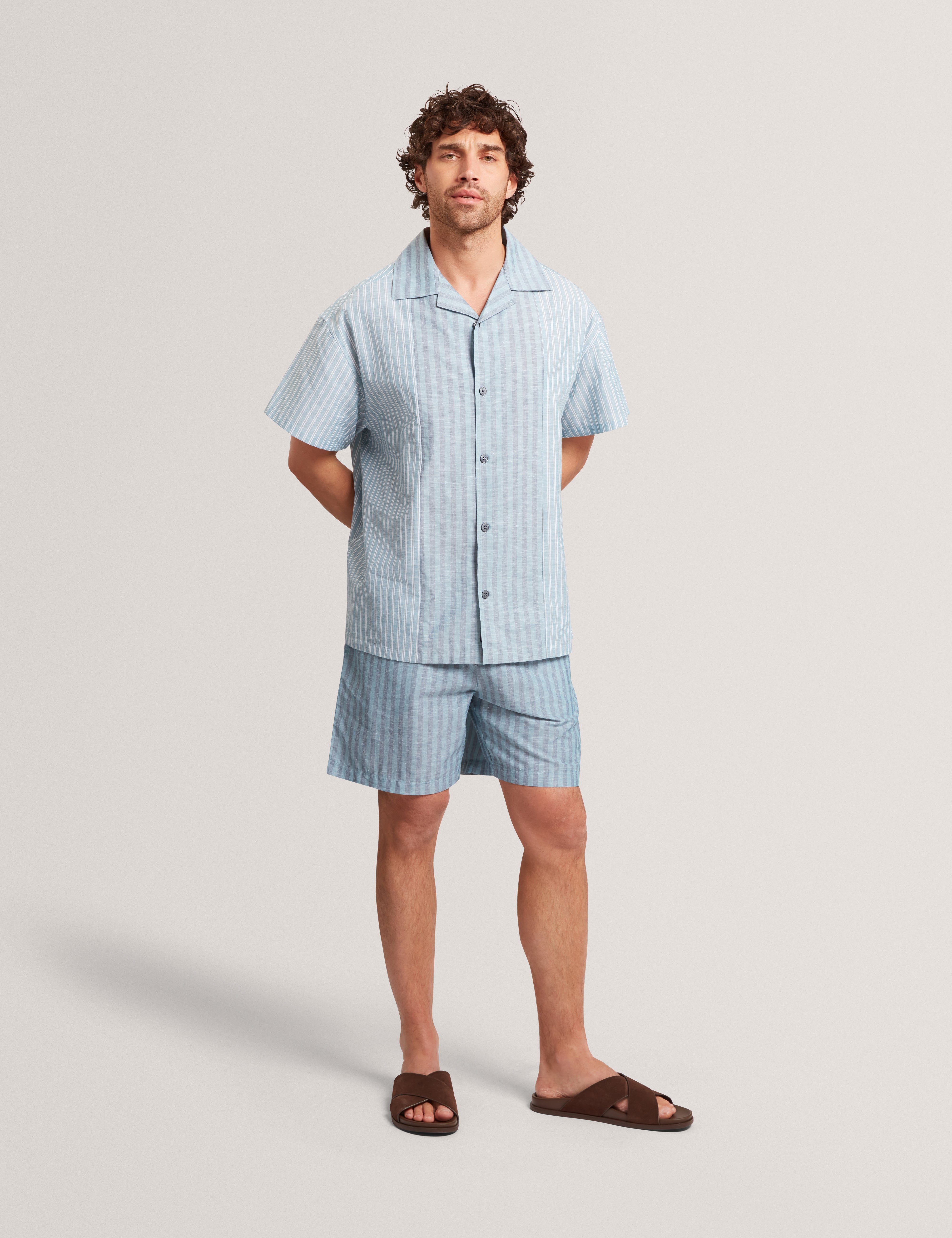 Rufye Relaxed Stripe Short Teal-Blue