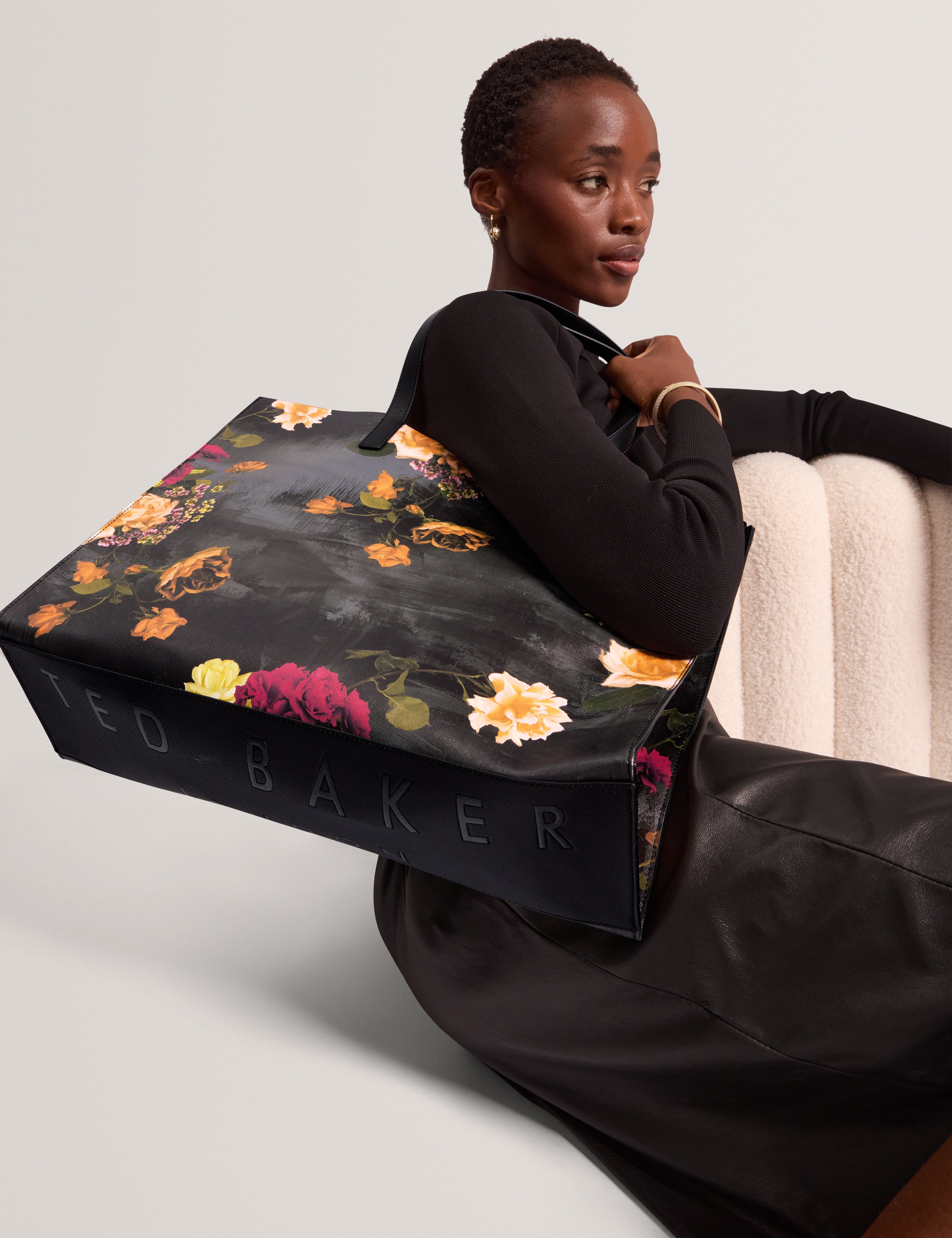 Olacon Floral Printed Extra Large Icon Bag Black