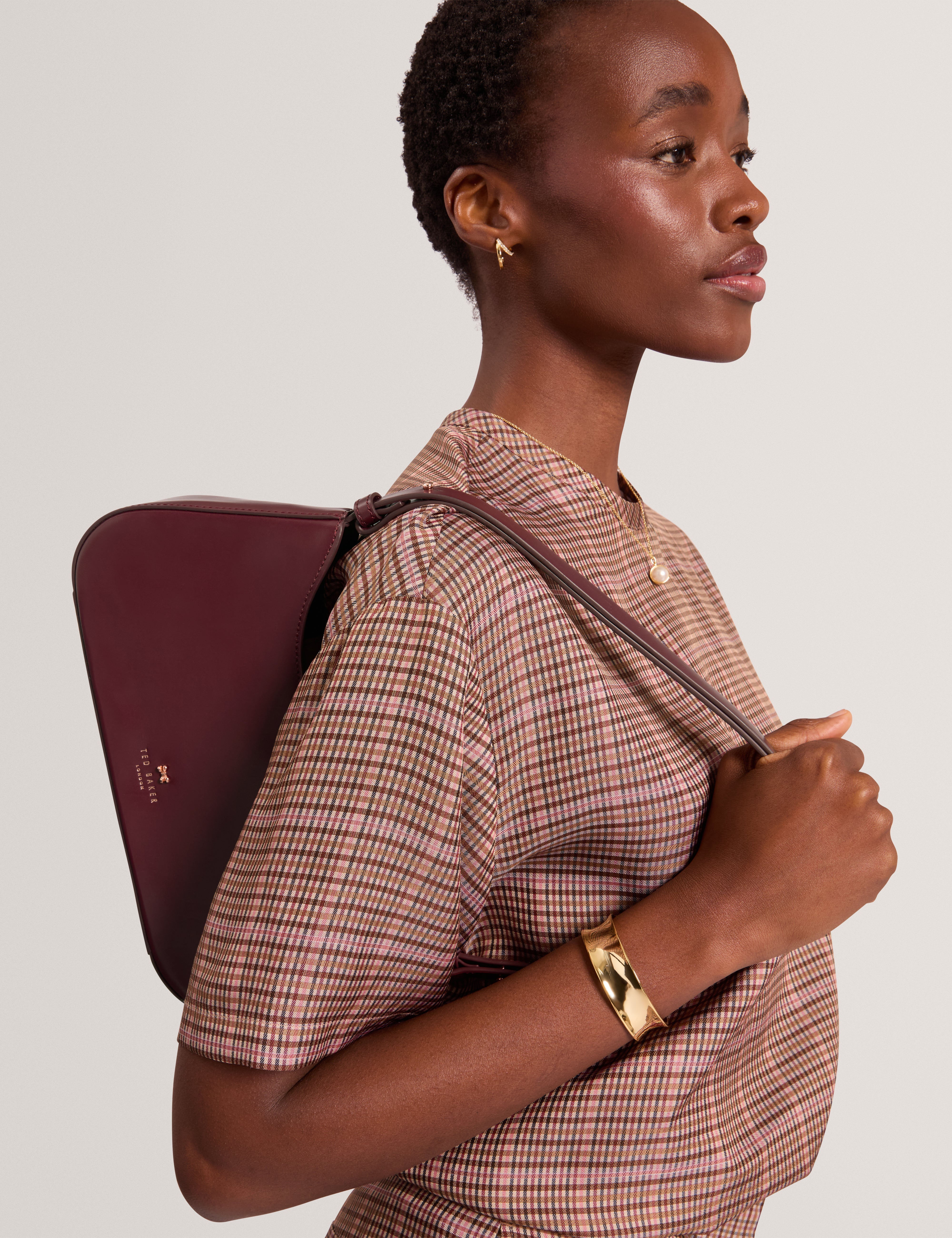 Curlo Leather Bow Detail Elongated Shoulder Bag Dk-Red