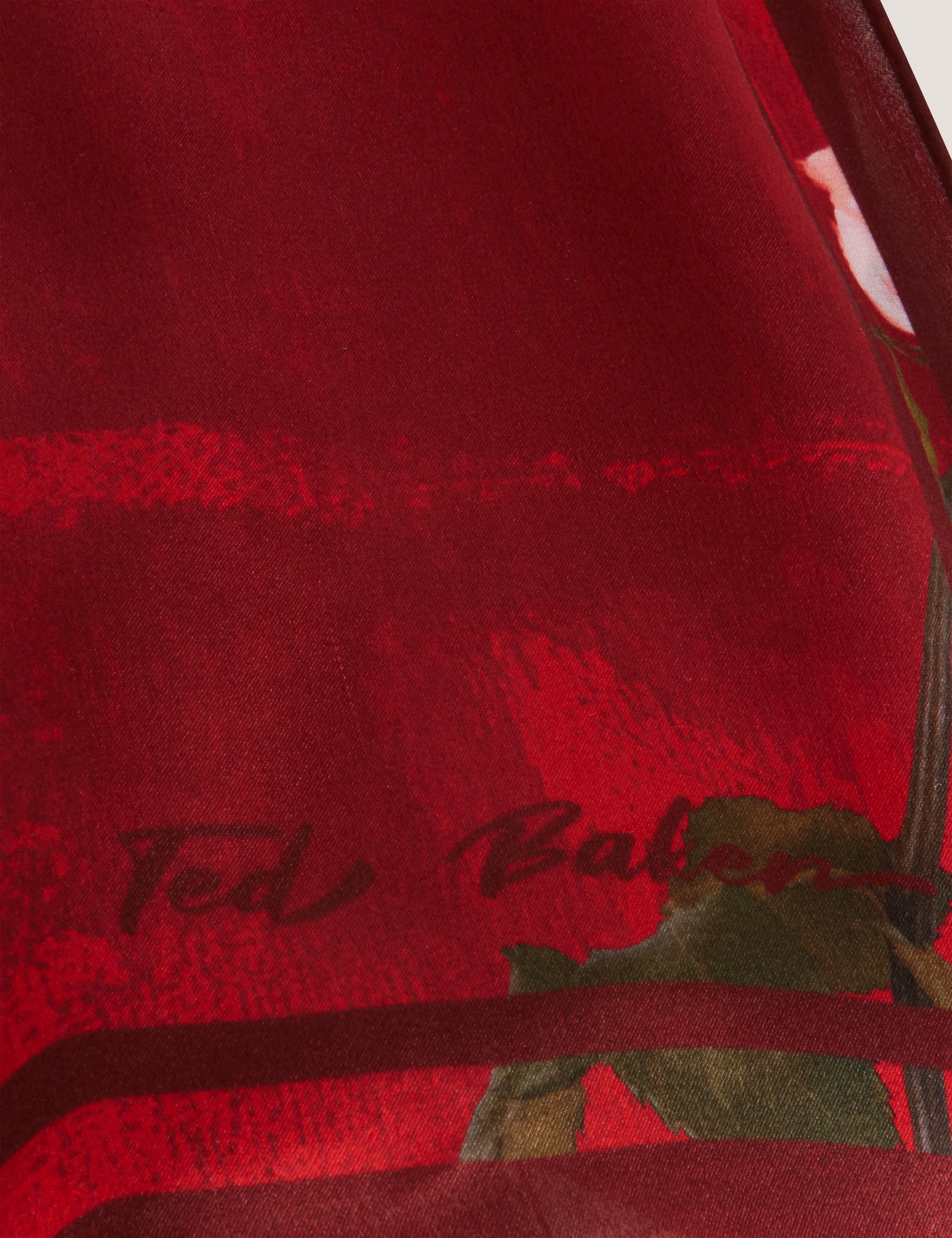 Elinon Square Silk Printed Scarf Red