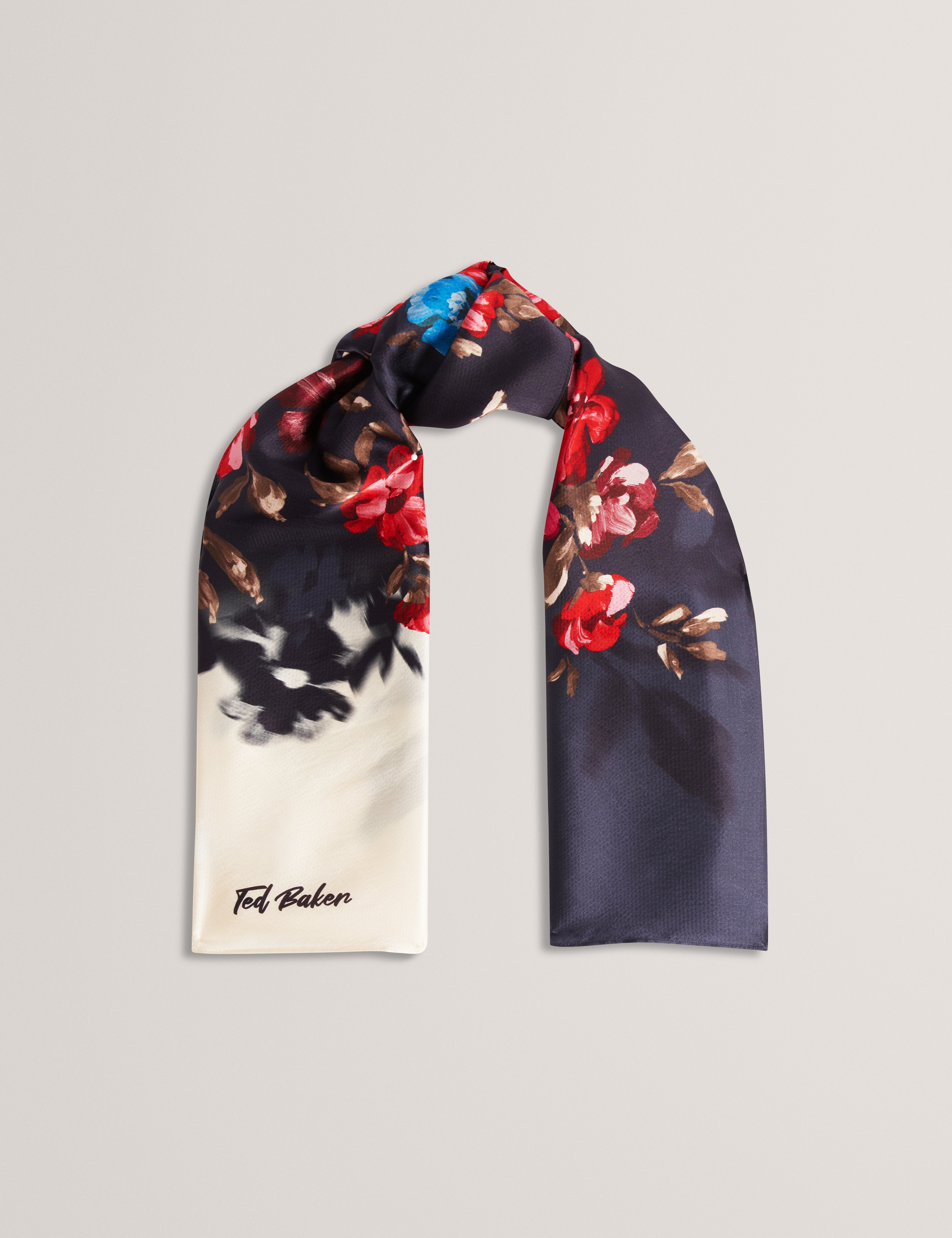 Teeaah Printed Silk Cape Scarf Navy