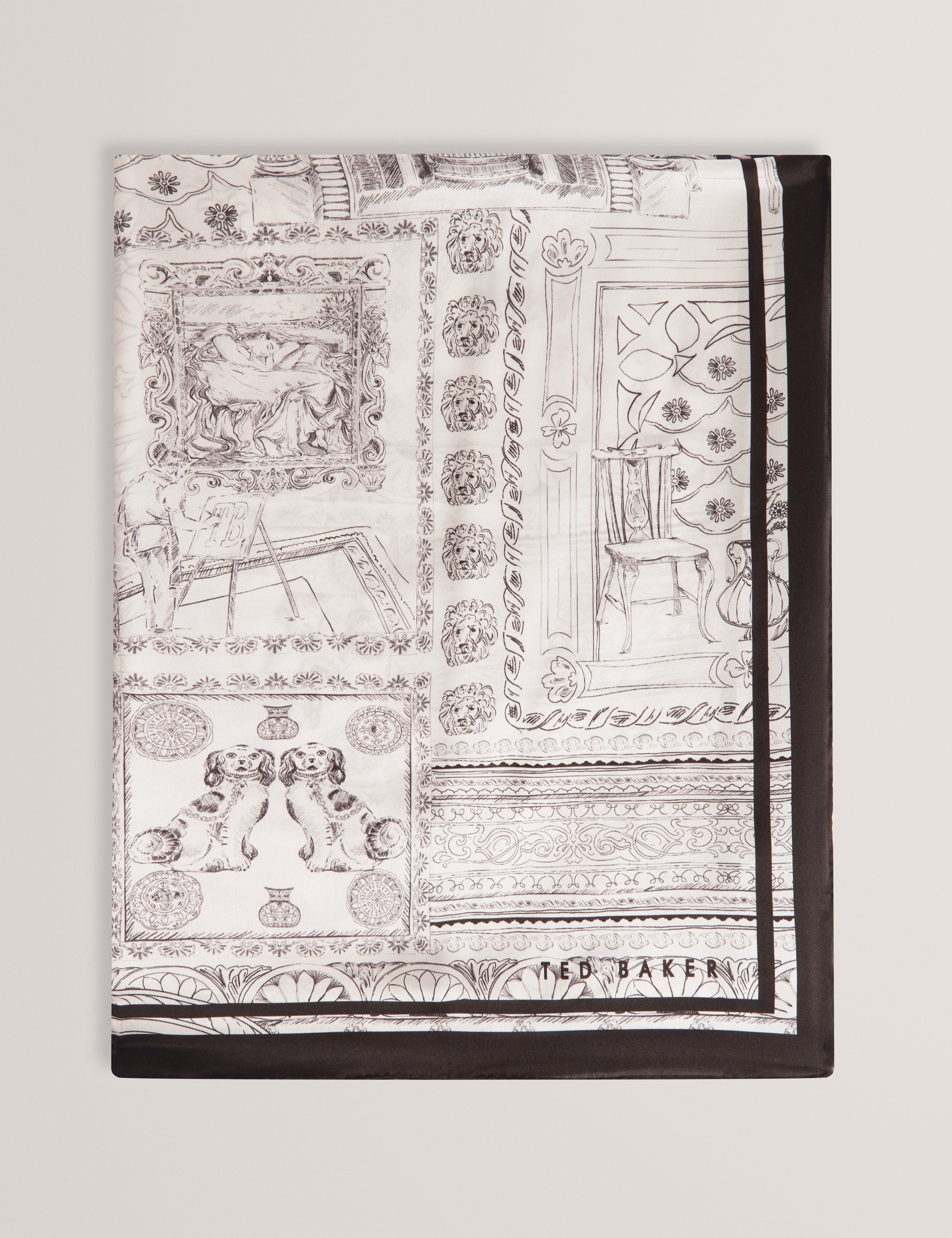 Nee Printed Silk Long Scarf Ivory