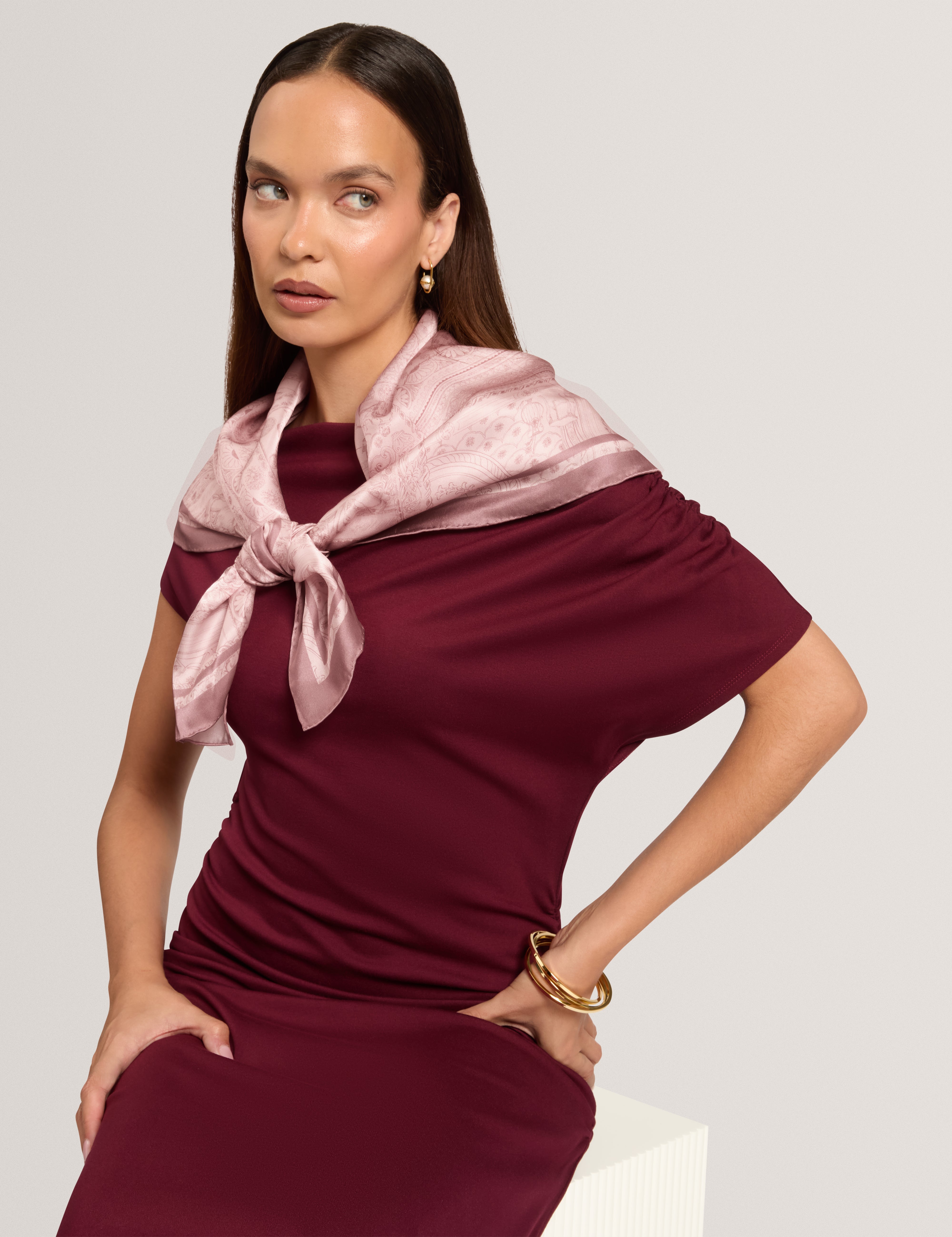 Kennee Square Silk Printed Scarf Pink