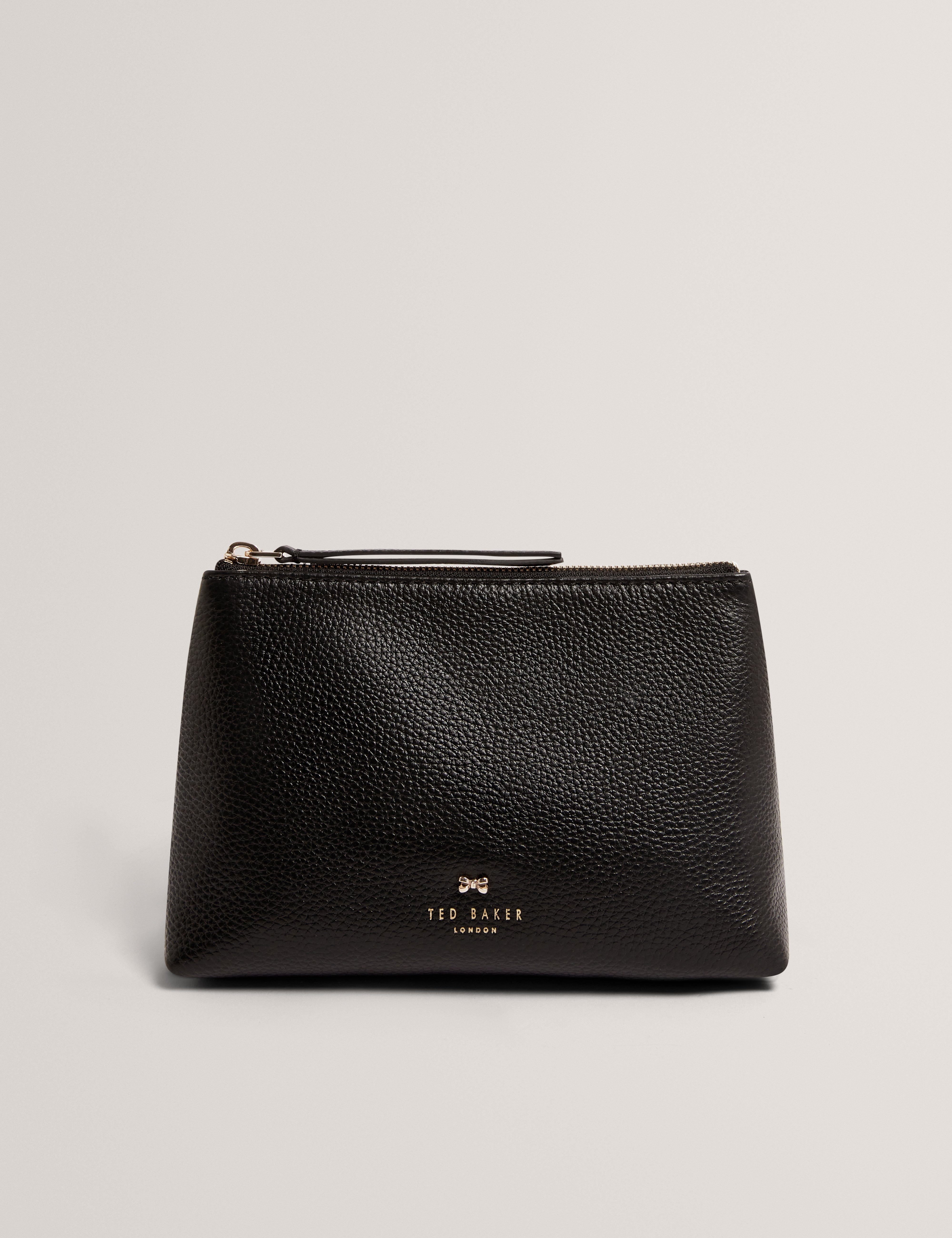 Manii Bow Detail Leather Wash Bag Black