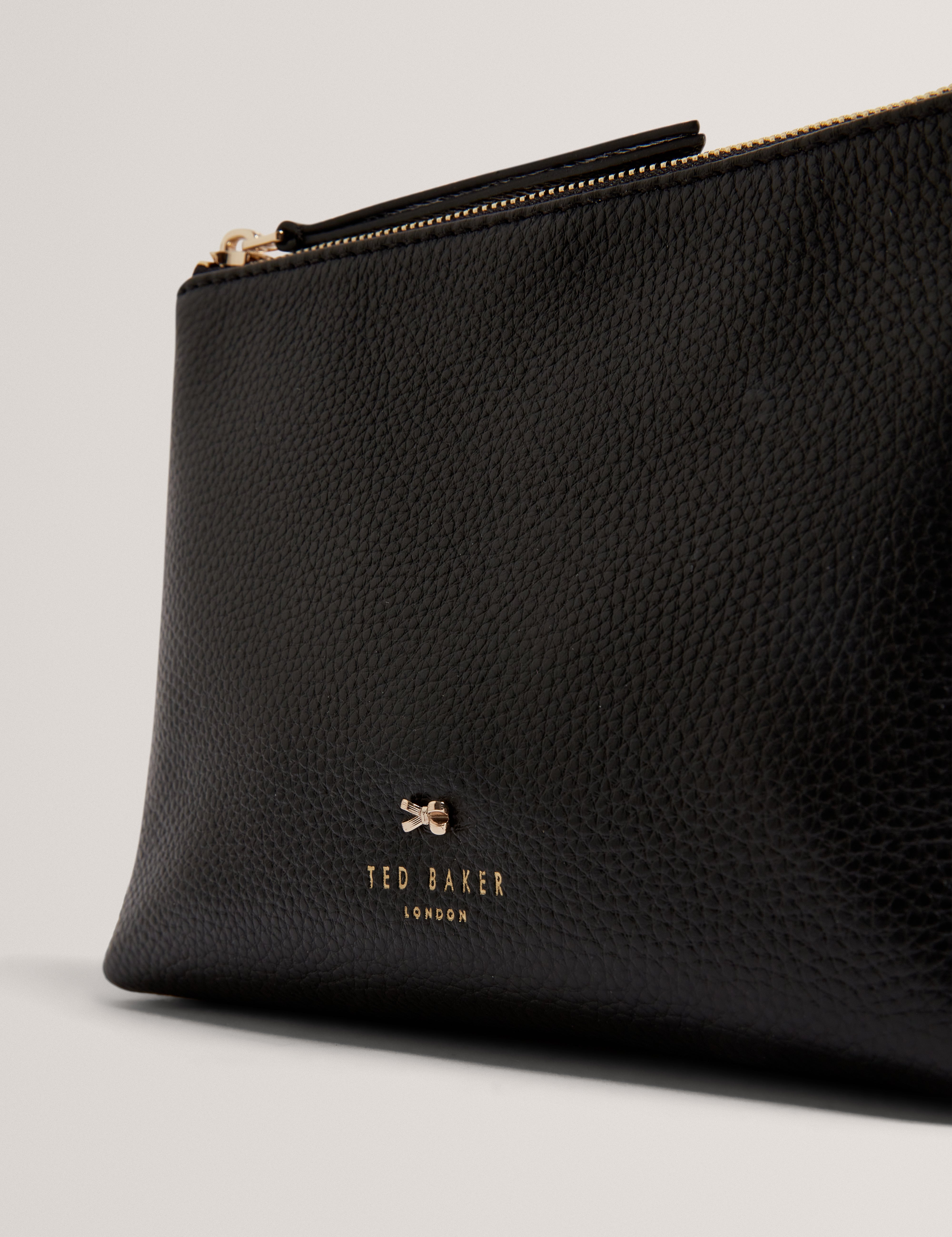 Manii Bow Detail Leather Wash Bag Black