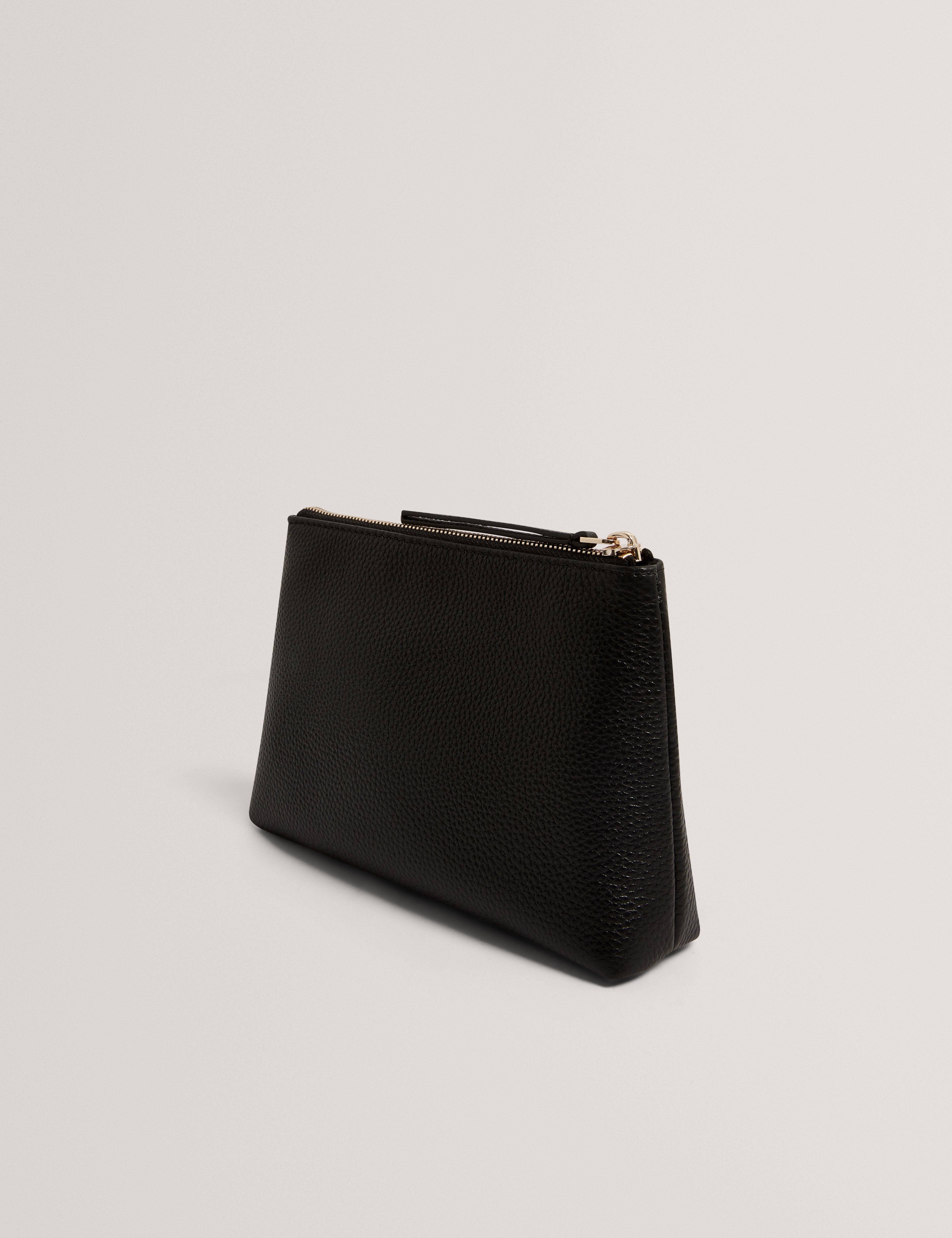Manii Bow Detail Leather Wash Bag Black