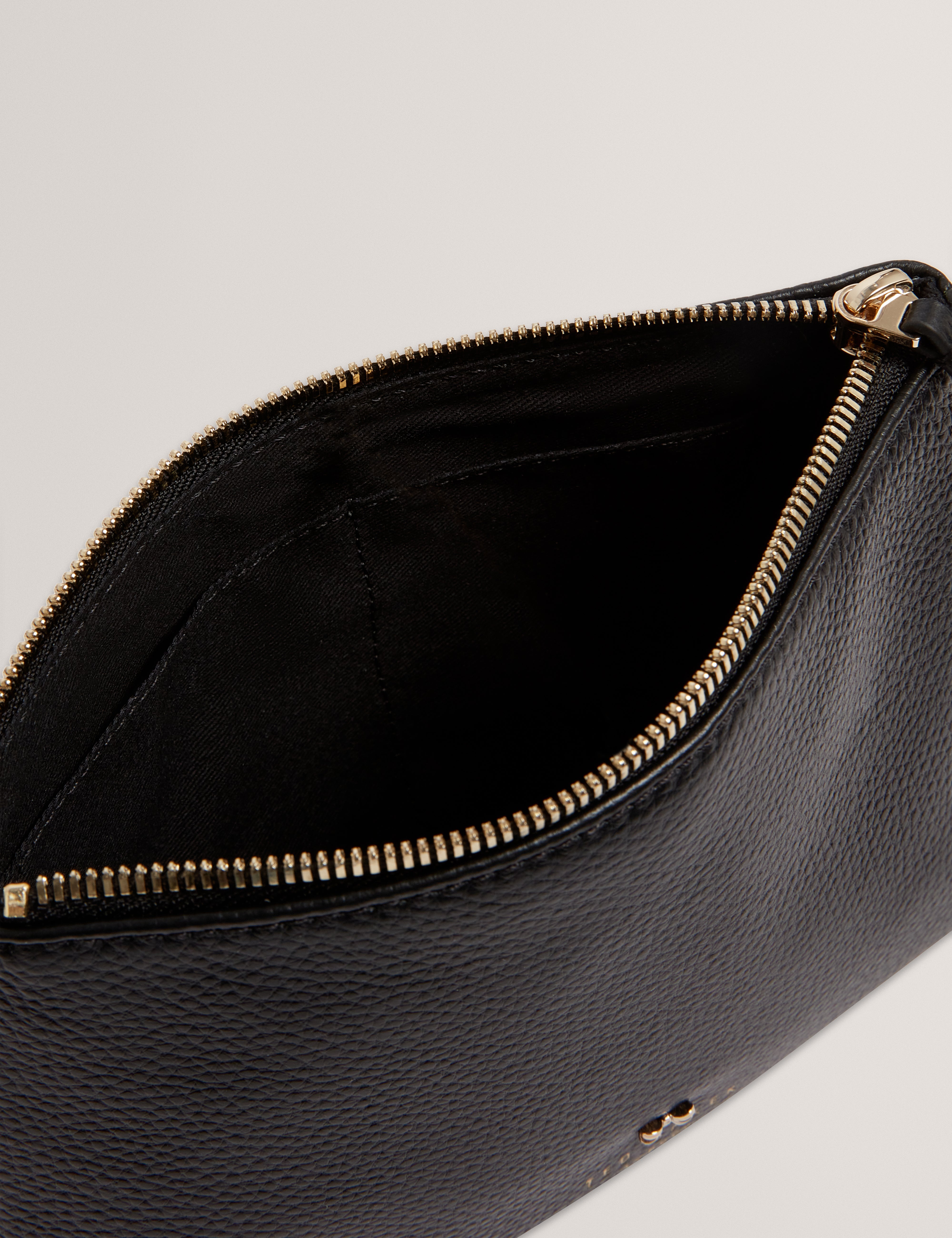 Manii Bow Detail Leather Wash Bag Black