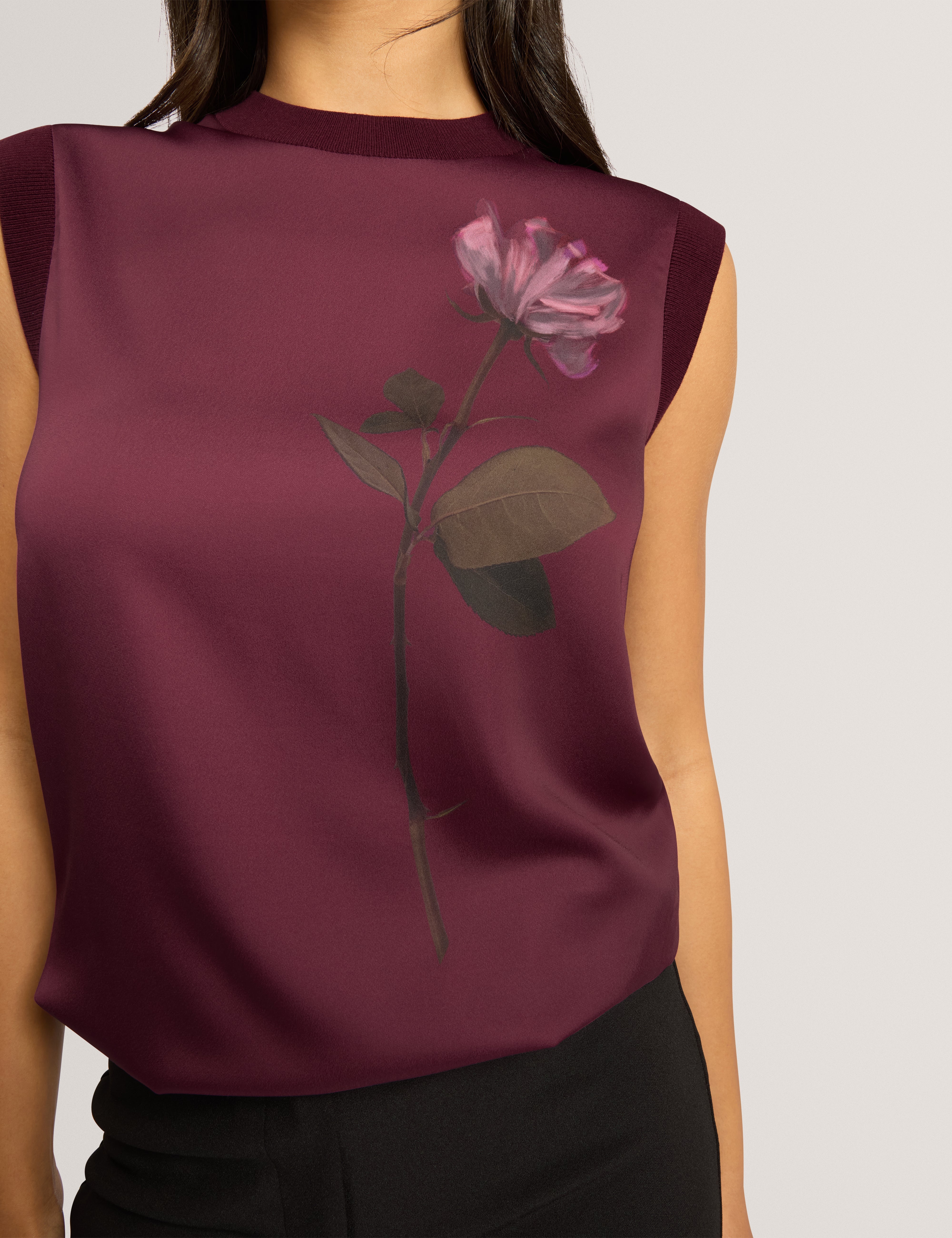 Naleia Floral Printed Woven Front Tank Maroon