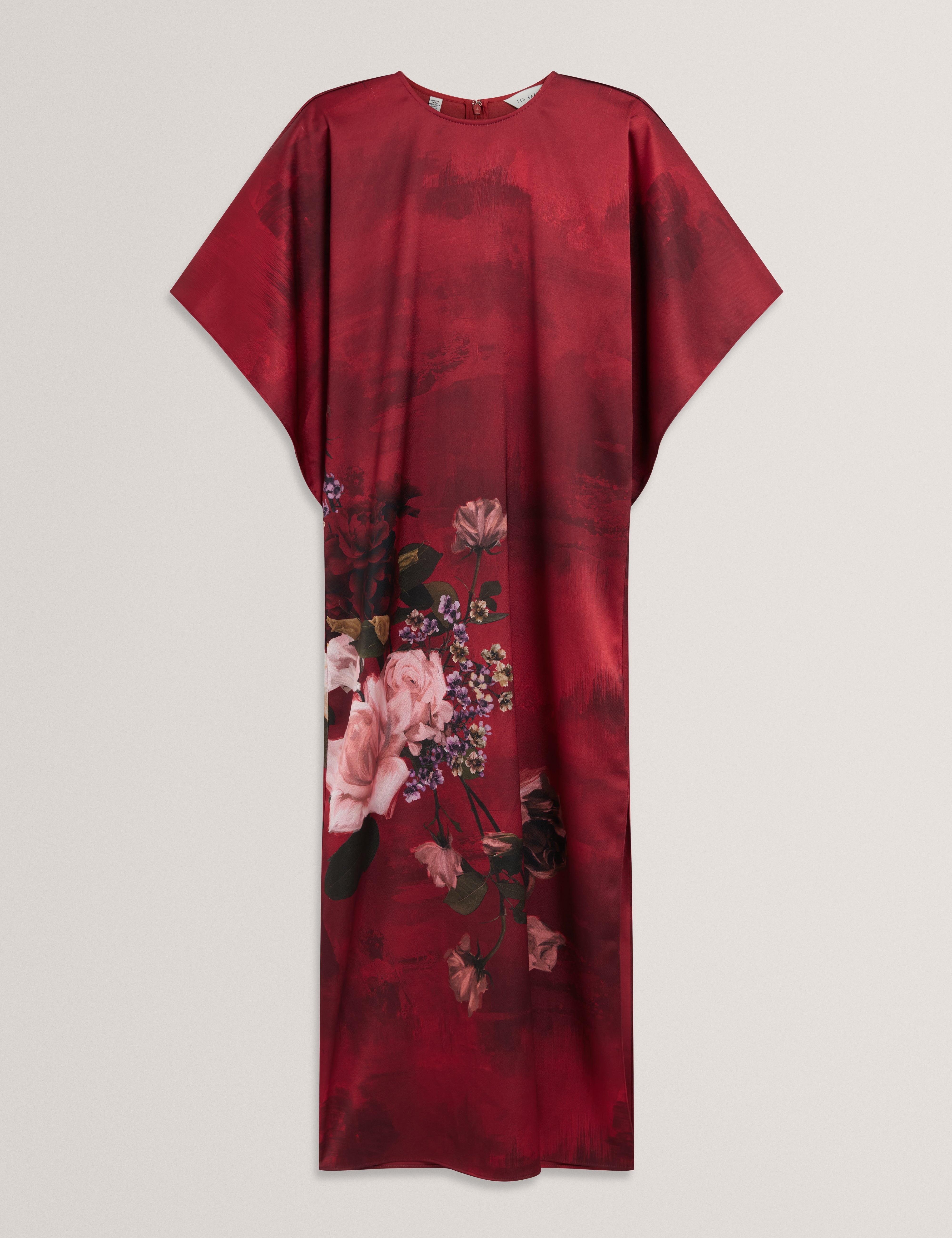 Meerai Floral Printed Bat Wing Midi Dress Red