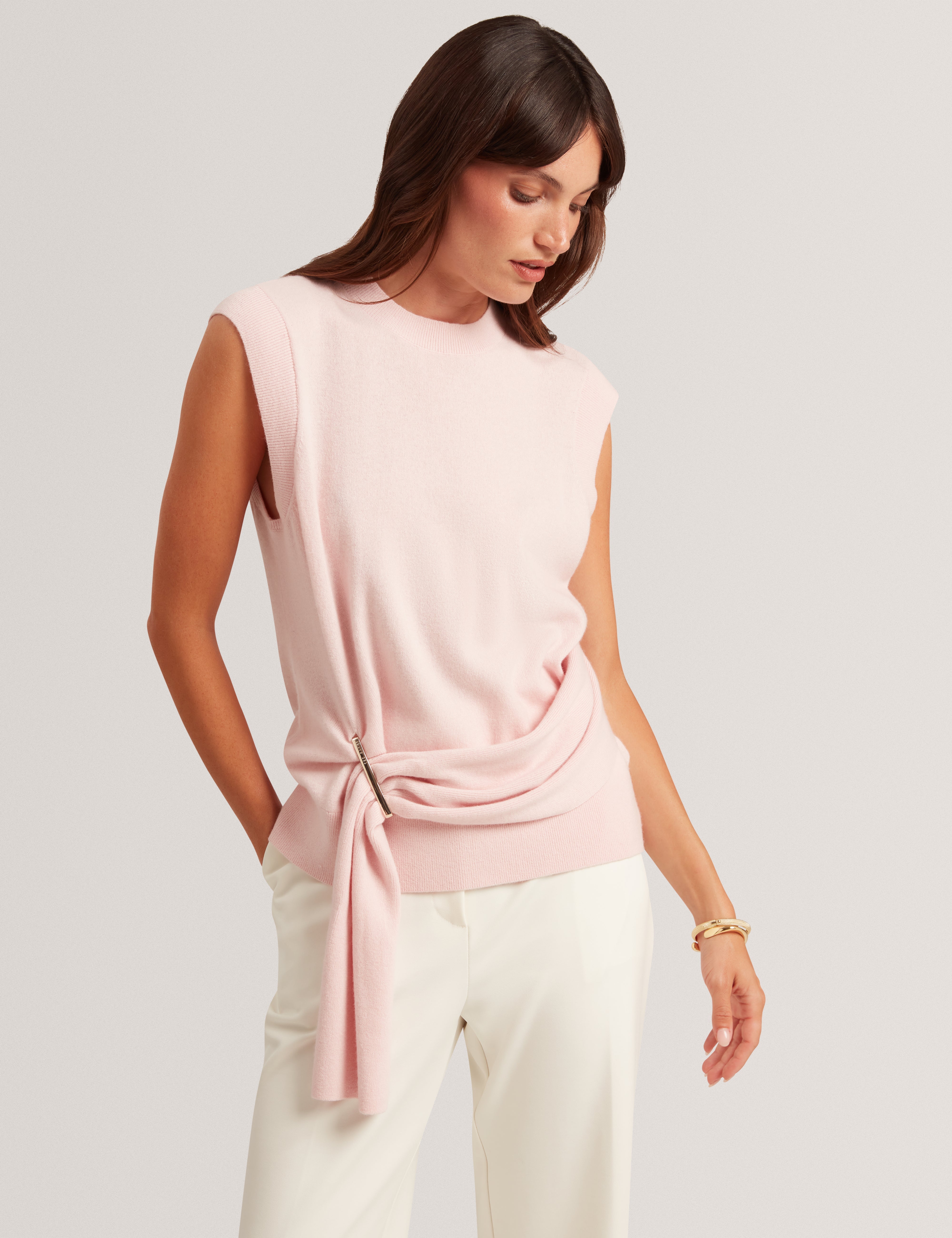 Maleene Drape Detail Sleeveless Jumper Dusky-Pink