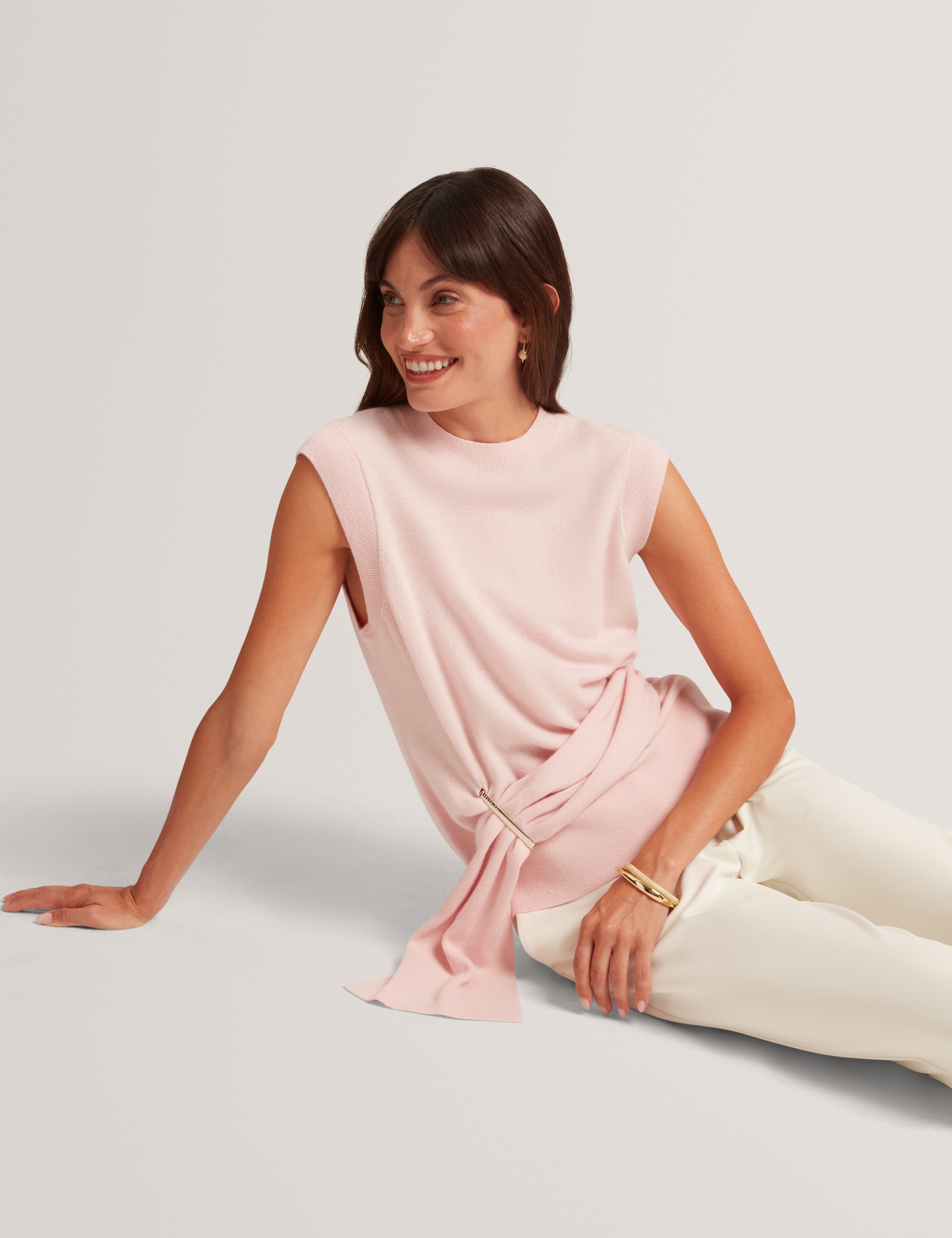 Maleene Drape Detail Sleeveless Jumper Dusky-Pink