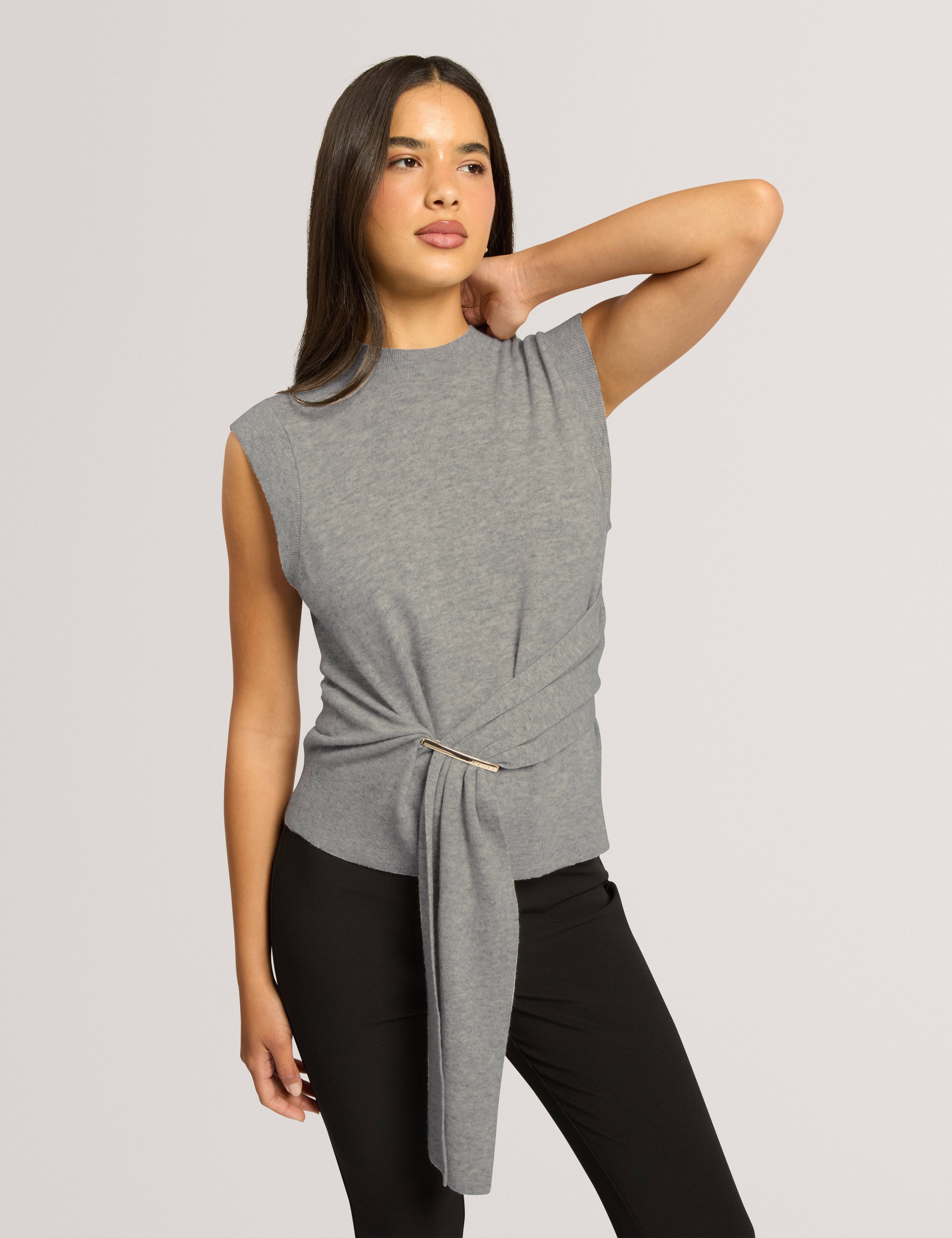 Maleene Drape Detail Sleeveless Jumper Grey