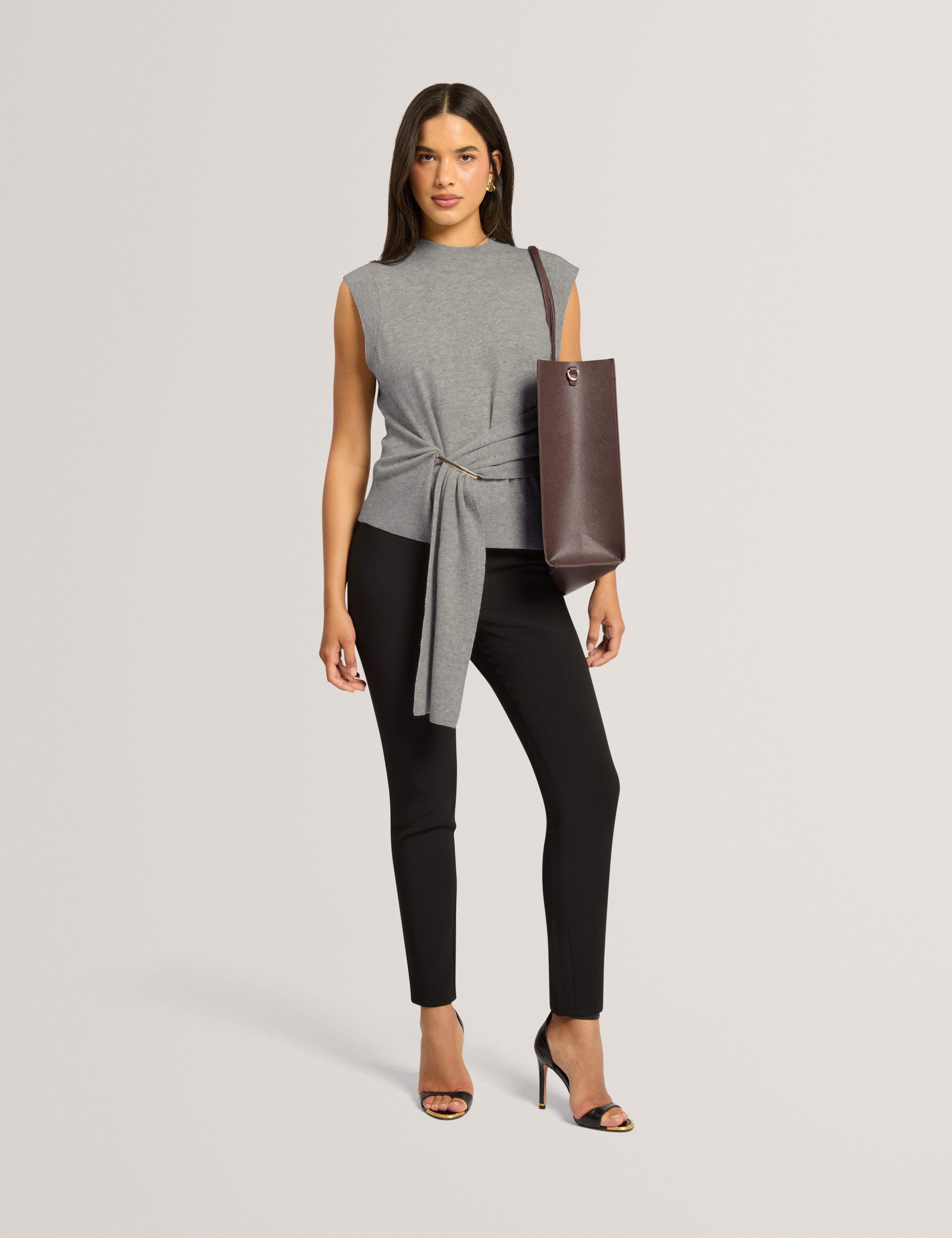 Maleene Drape Detail Sleeveless Jumper Grey