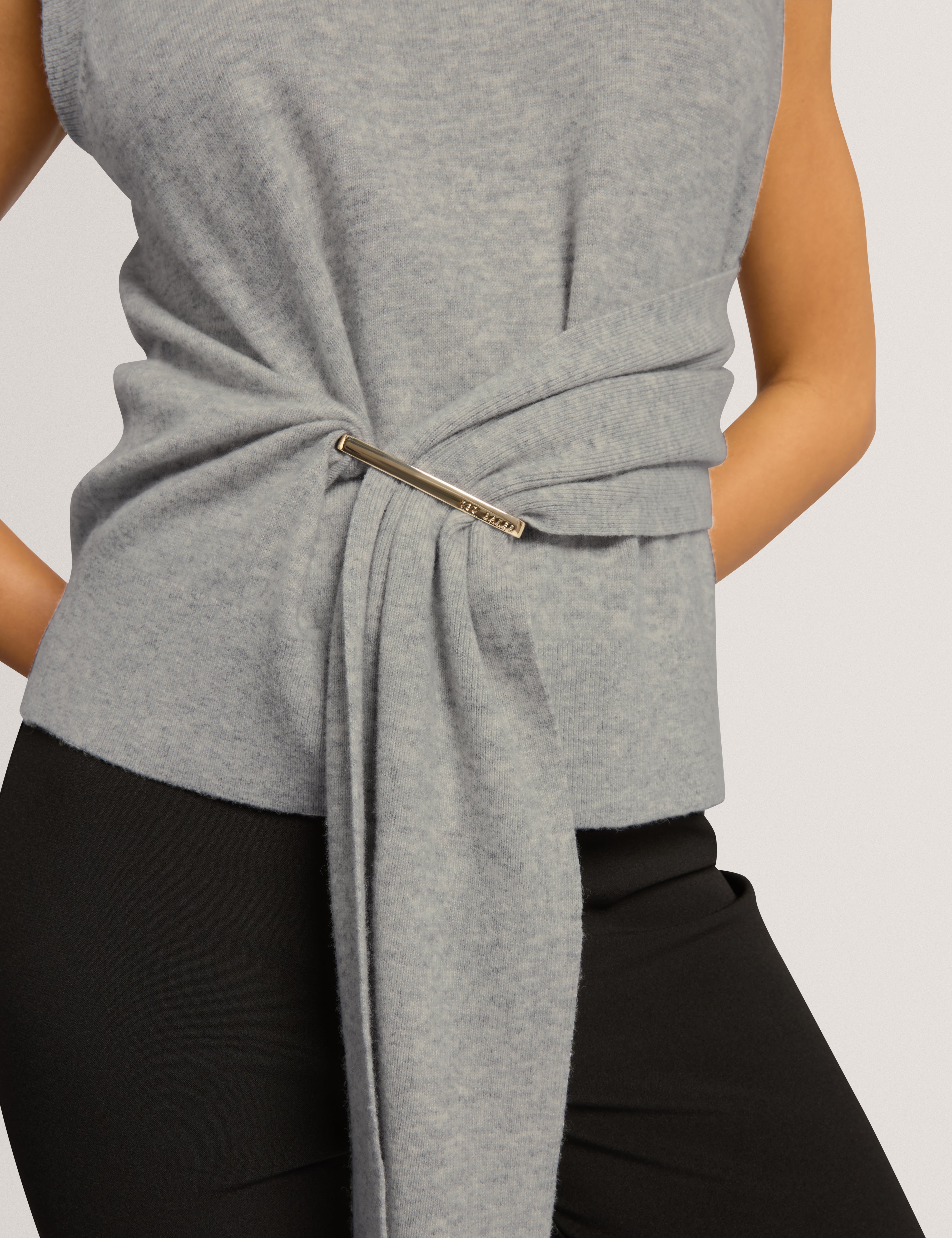 Maleene Drape Detail Sleeveless Jumper Grey