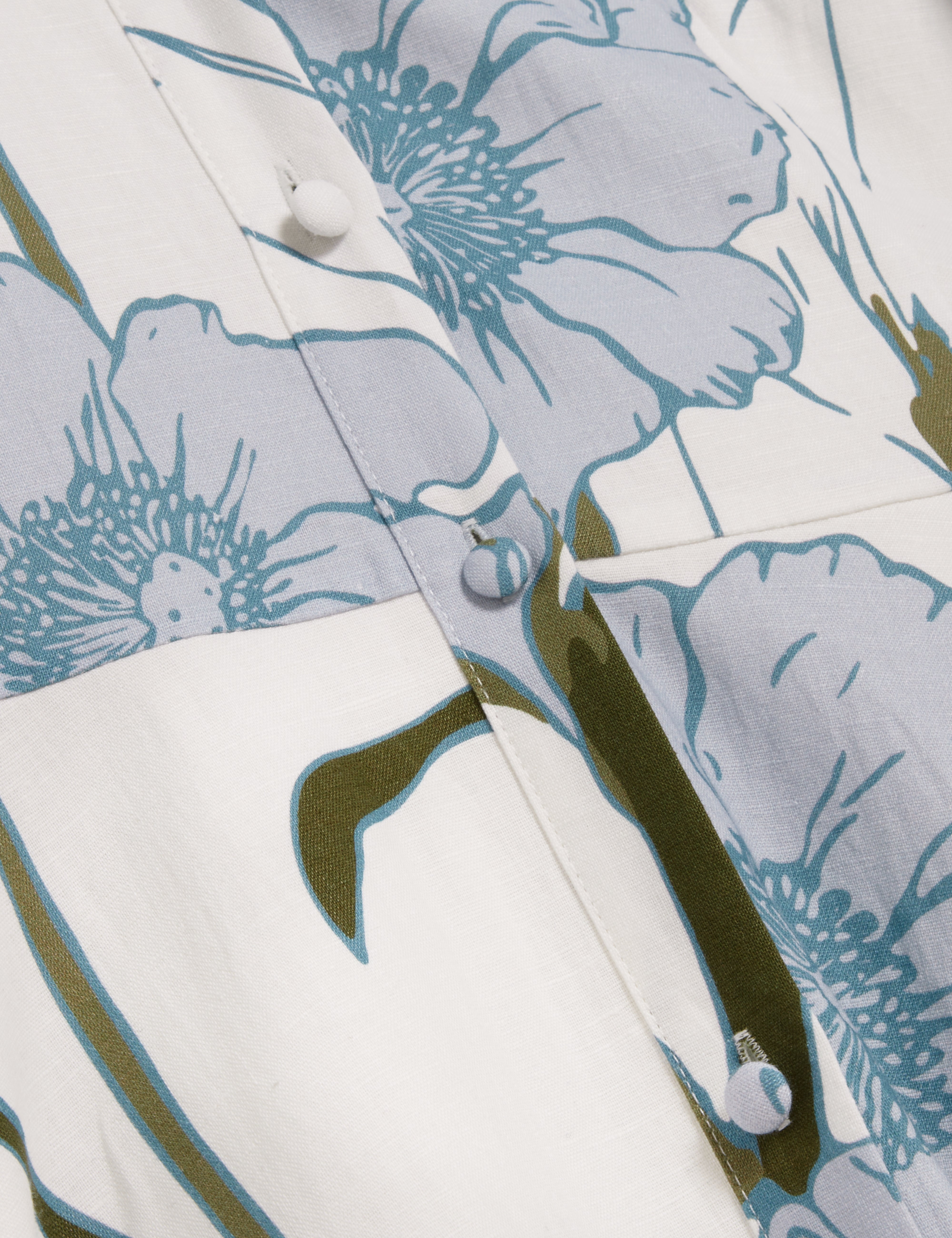 Alimma Printed Puff Sleeve Linen Blend Midi Dress Ivory