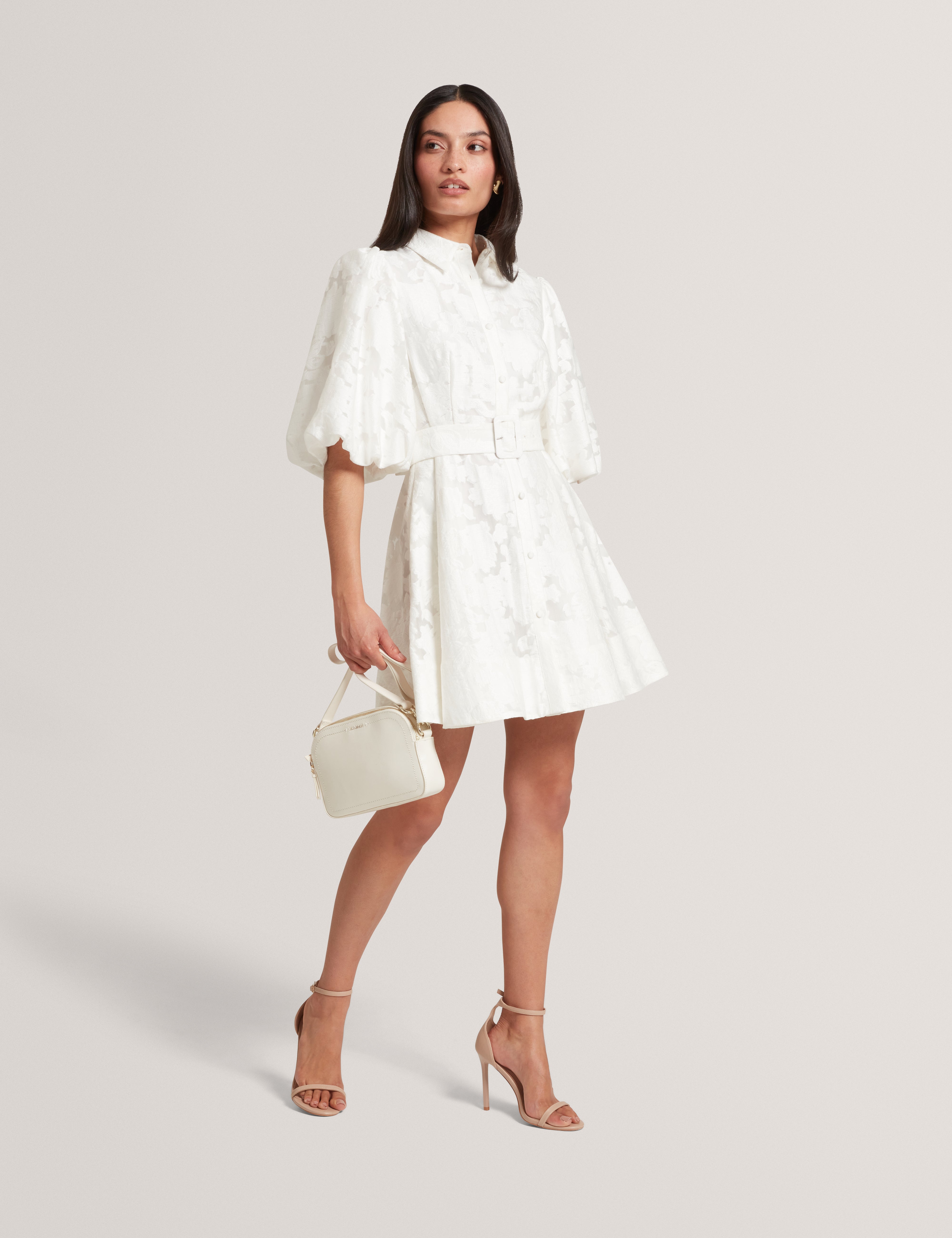 Antya Textured Puff Sleeve Mini Dress White
