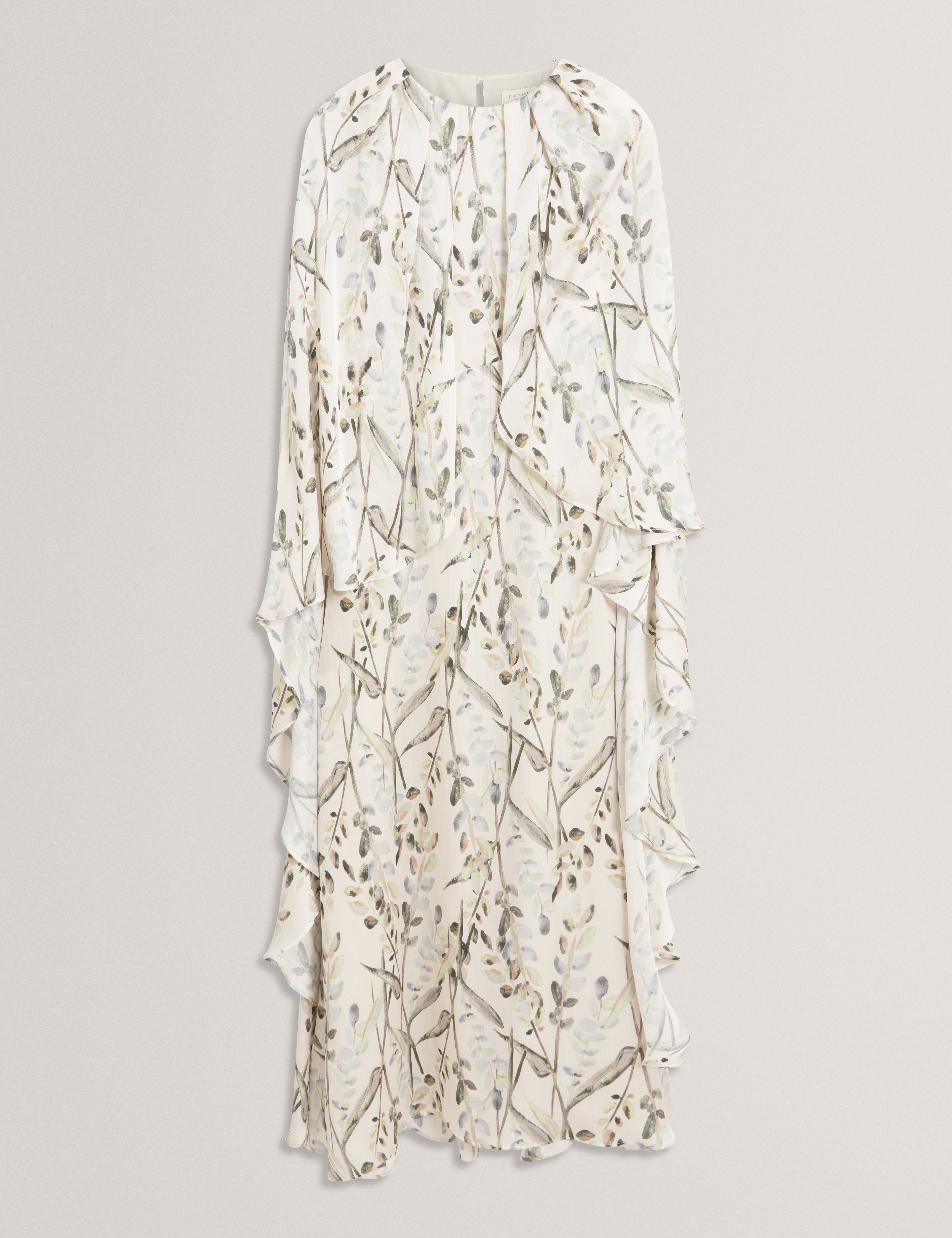 Gildaa Printed Cape Detail Maxi Dress Natural