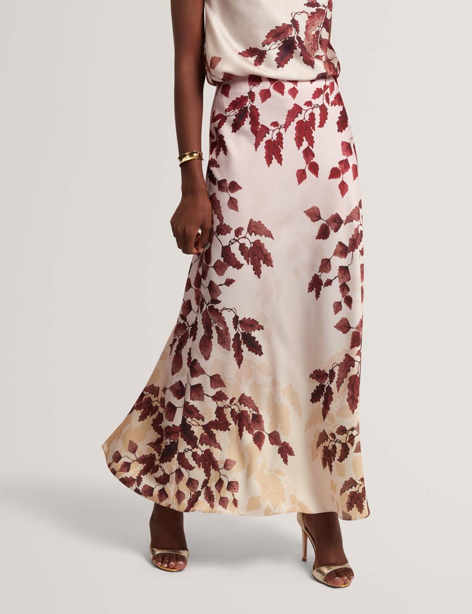 Insley Printed Bias Cut Midi Skirt Rosegd-Col