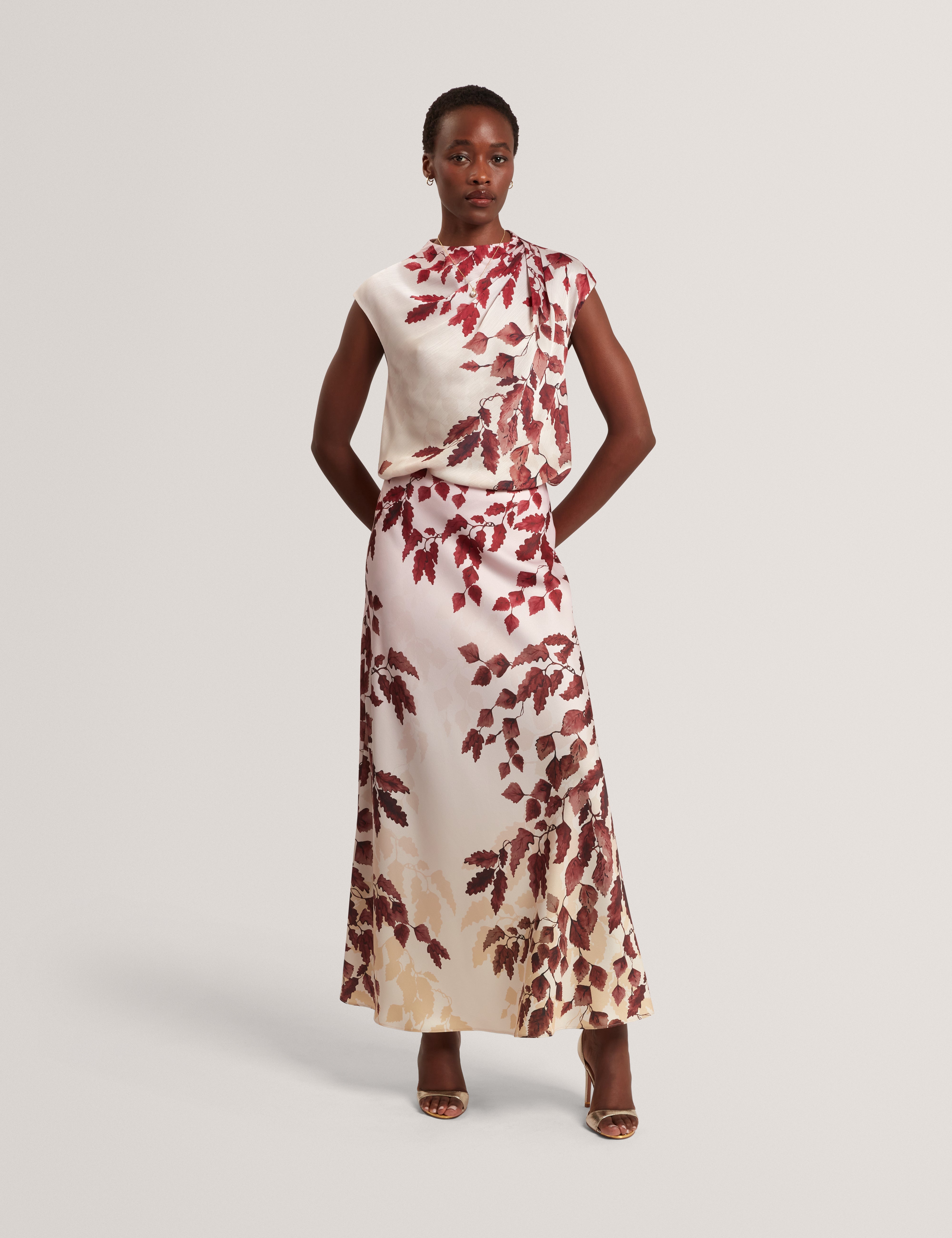 Insley Printed Bias Cut Midi Skirt Rosegd-Col