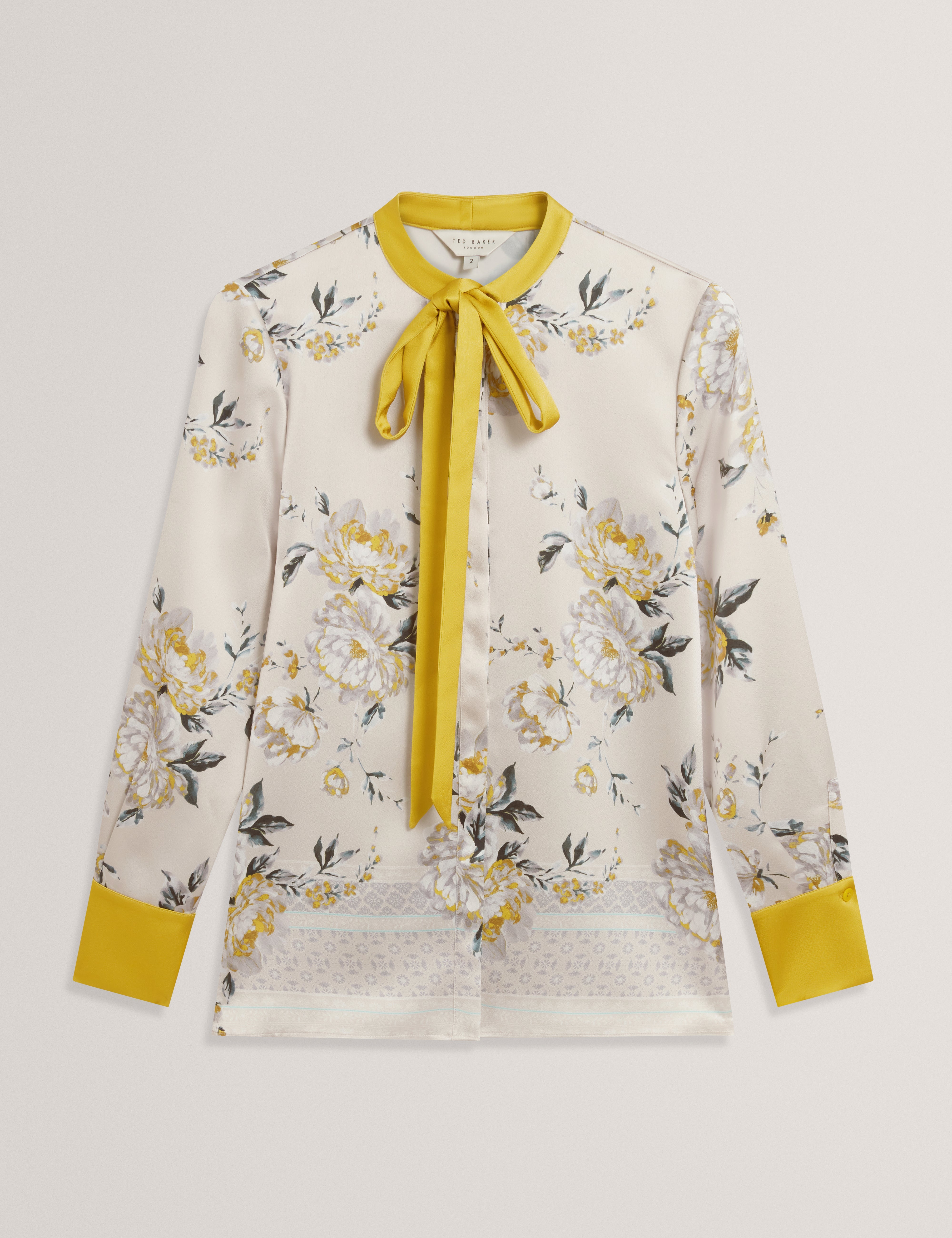 Resina Floral Printed Neck Tie Blouse Lt-Grey