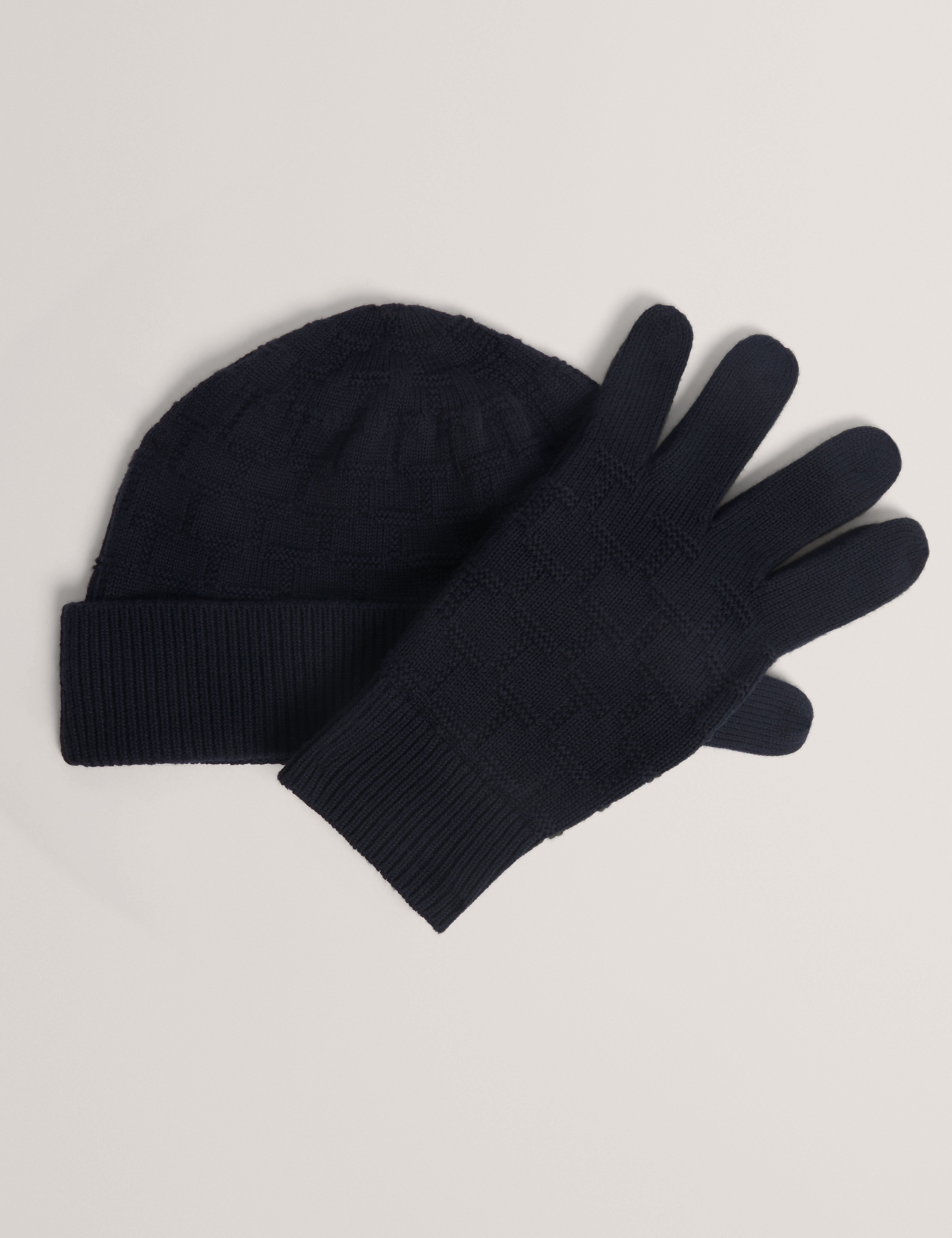 Nathann T Repeat Knitted Hat And Glove Set Navy