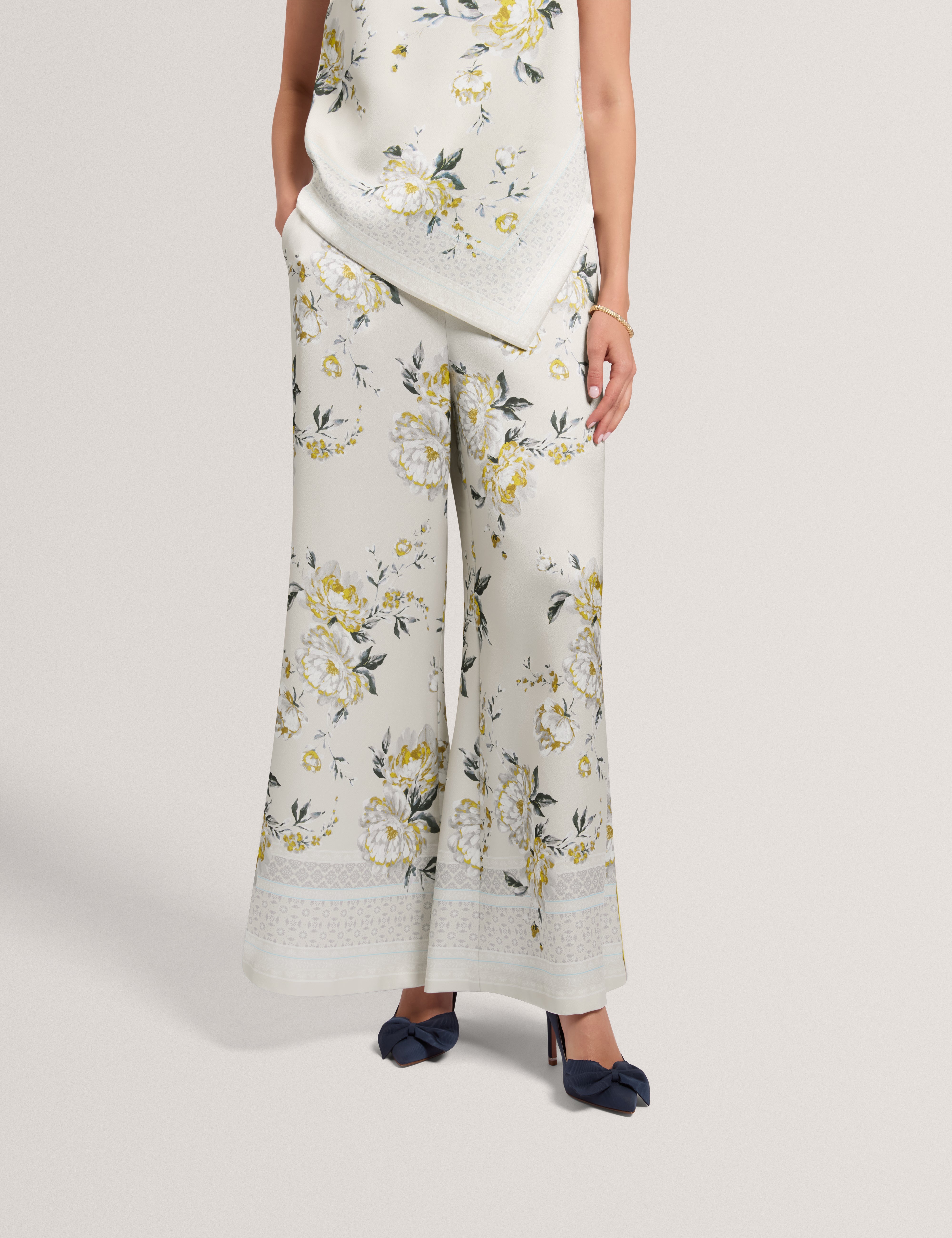 Fusta Floral Printed Wide Leg Trouser Lt-Grey