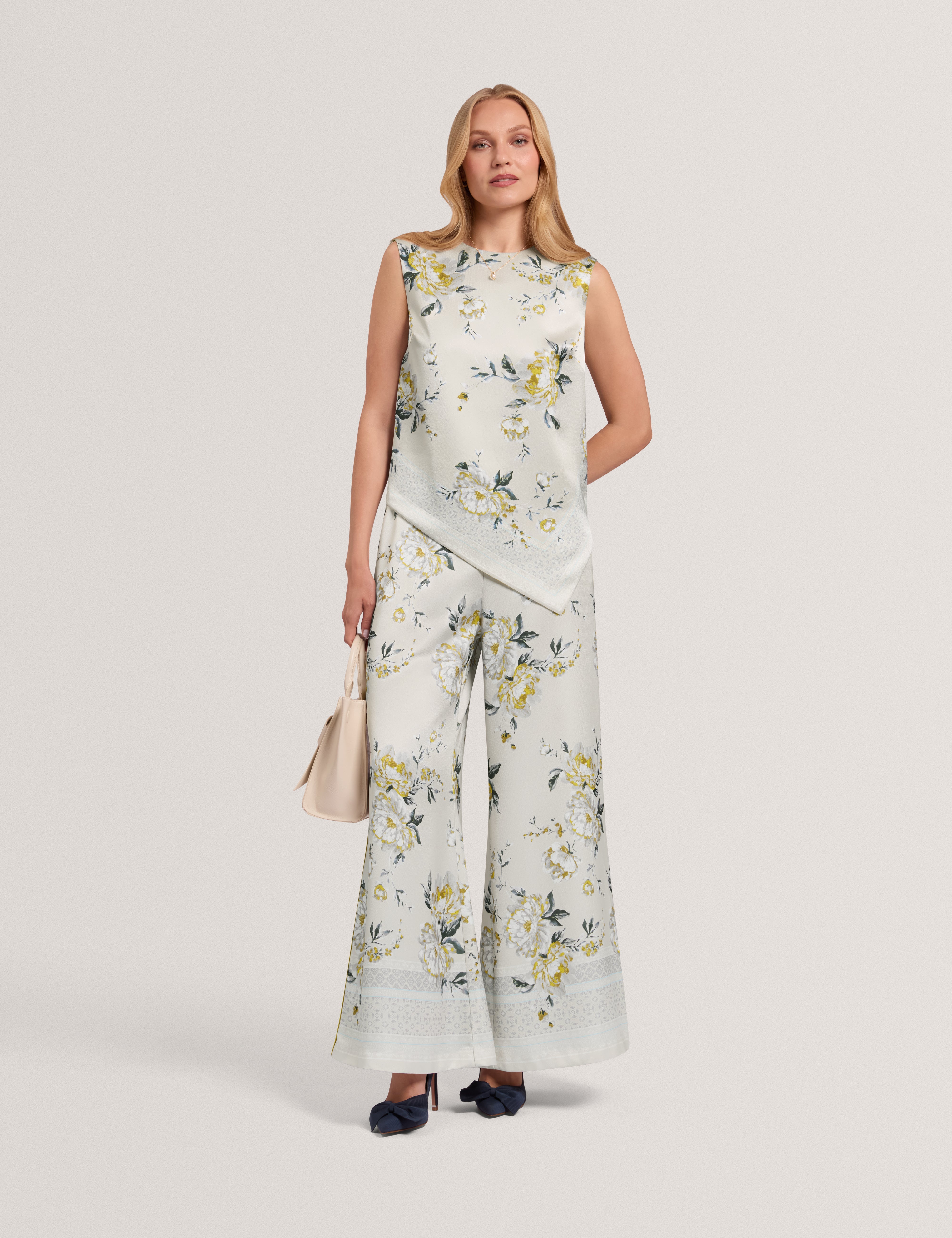 Fusta Floral Printed Wide Leg Trouser Lt-Grey
