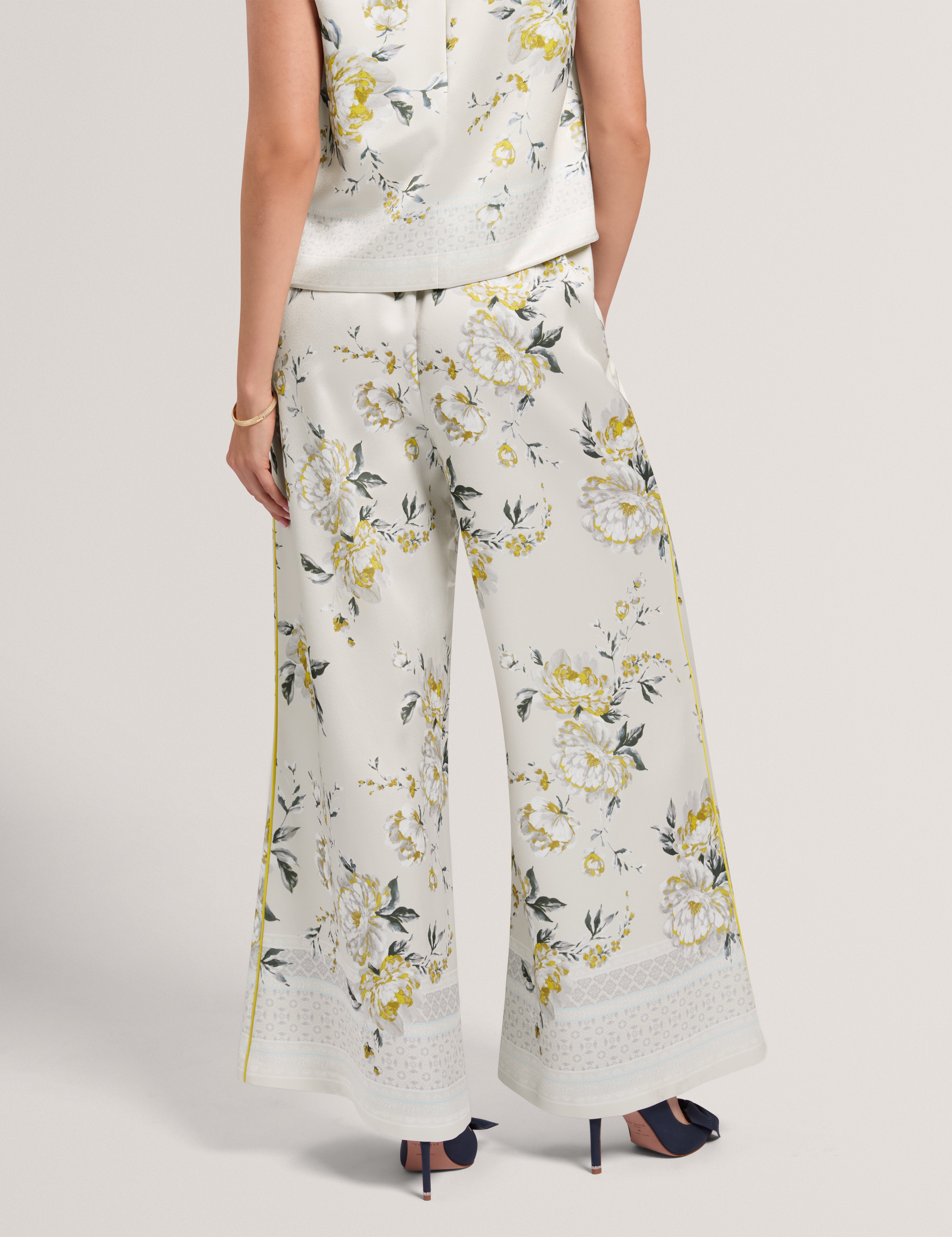 Fusta Floral Printed Wide Leg Trouser Lt-Grey