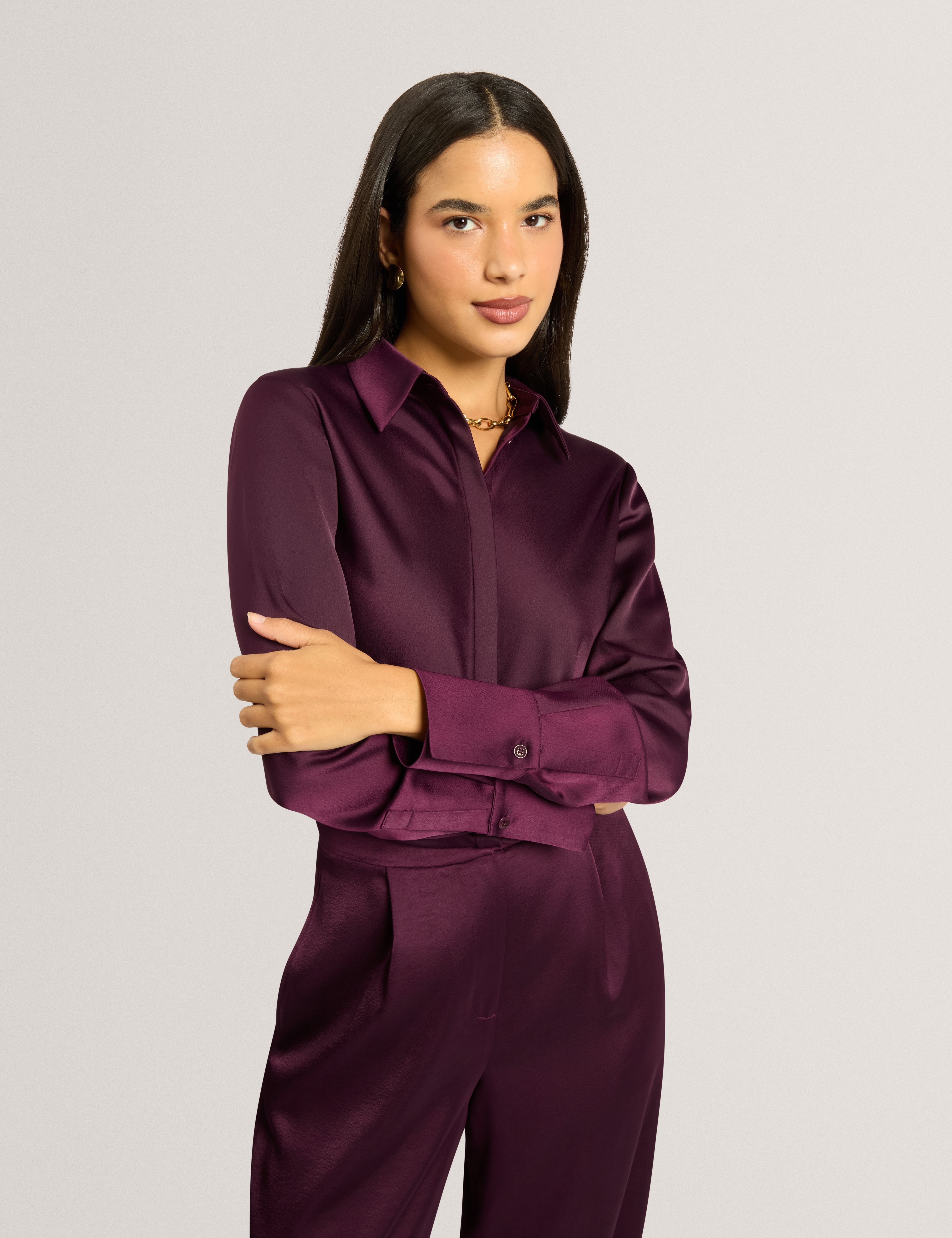 Lazzy Satin Shirt Dp-Purple