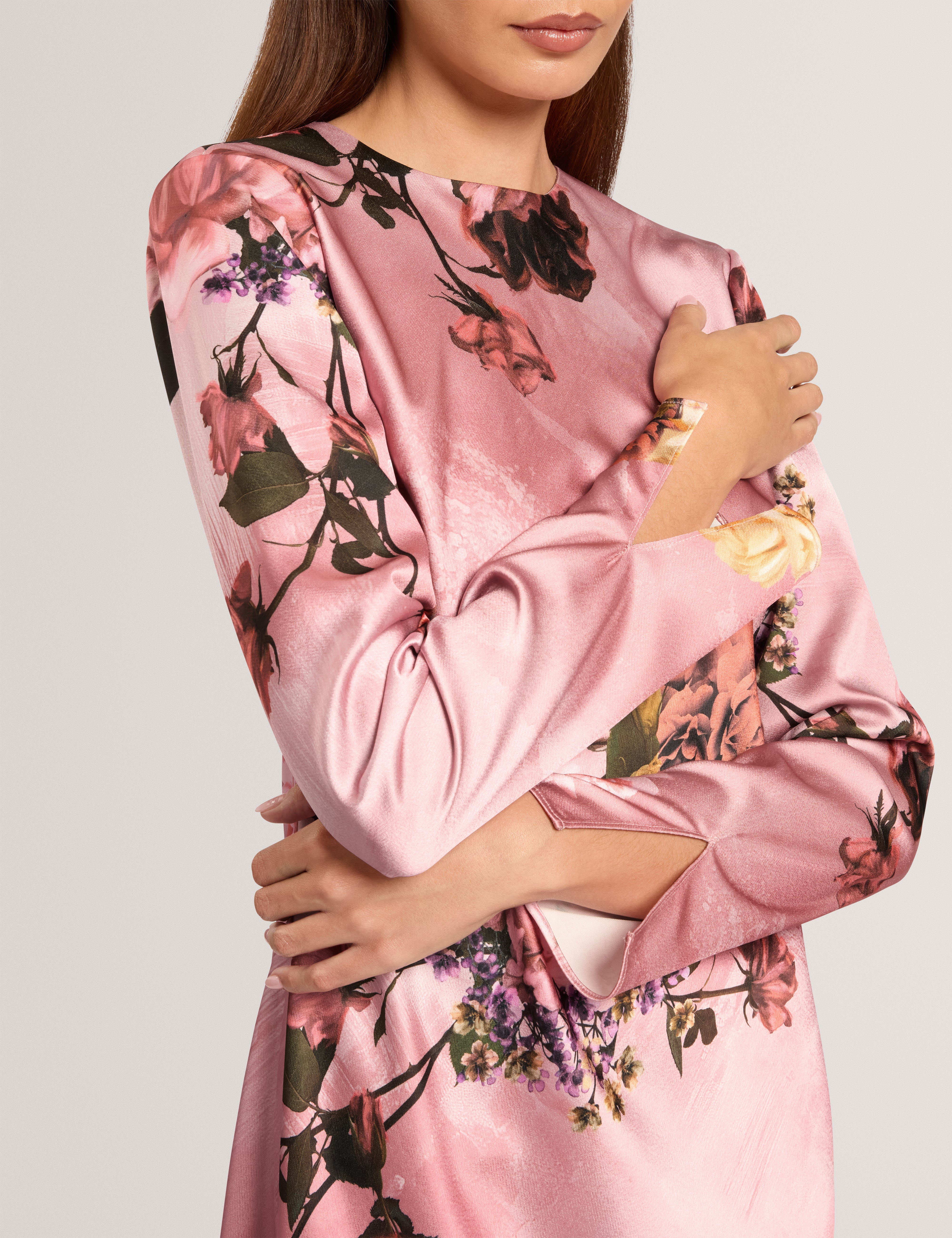 Ischia Long Sleeve Diagonal Waist Seam Maxi Dress Pl-Pink