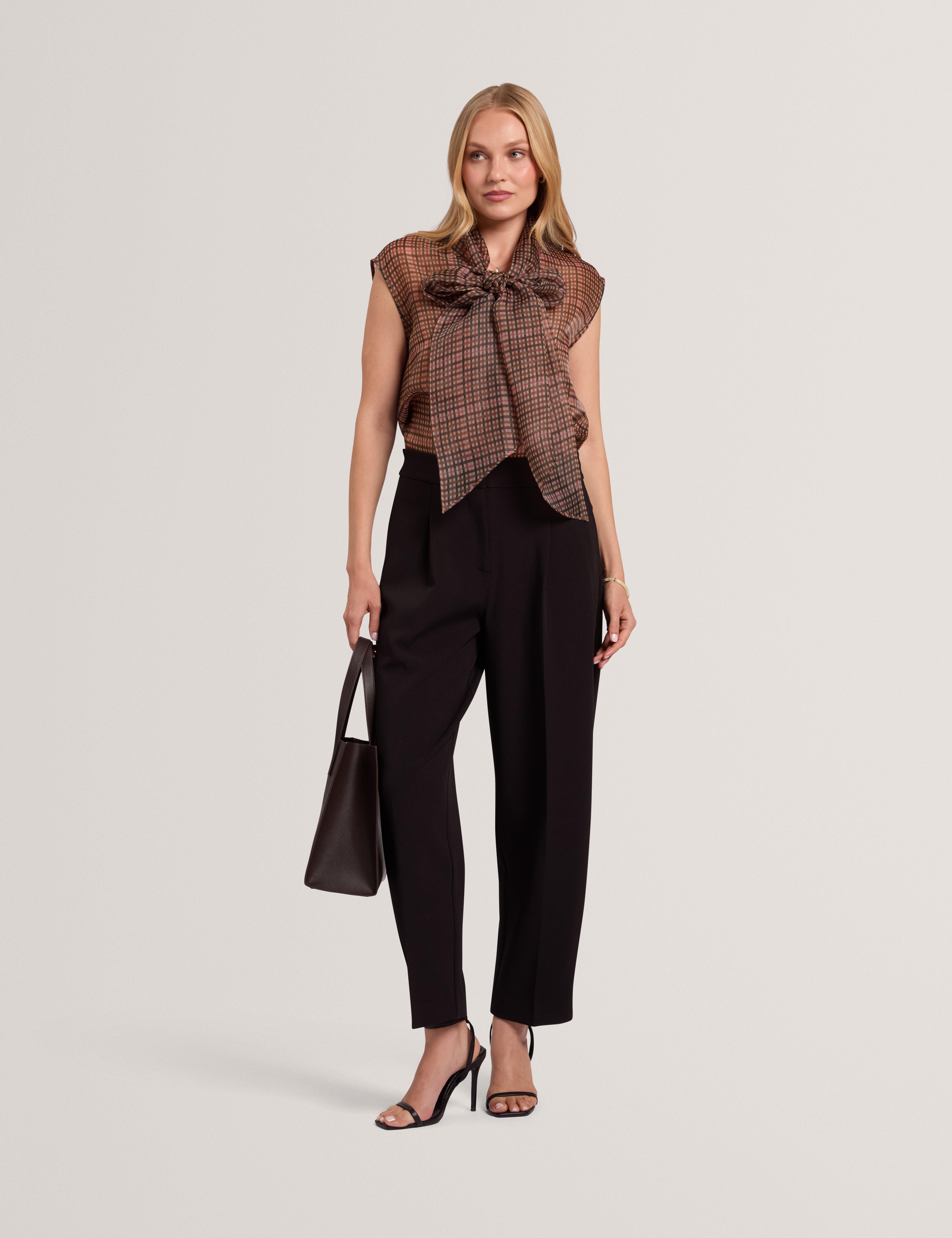 Greeza Organza Check Top With Detachable Beige