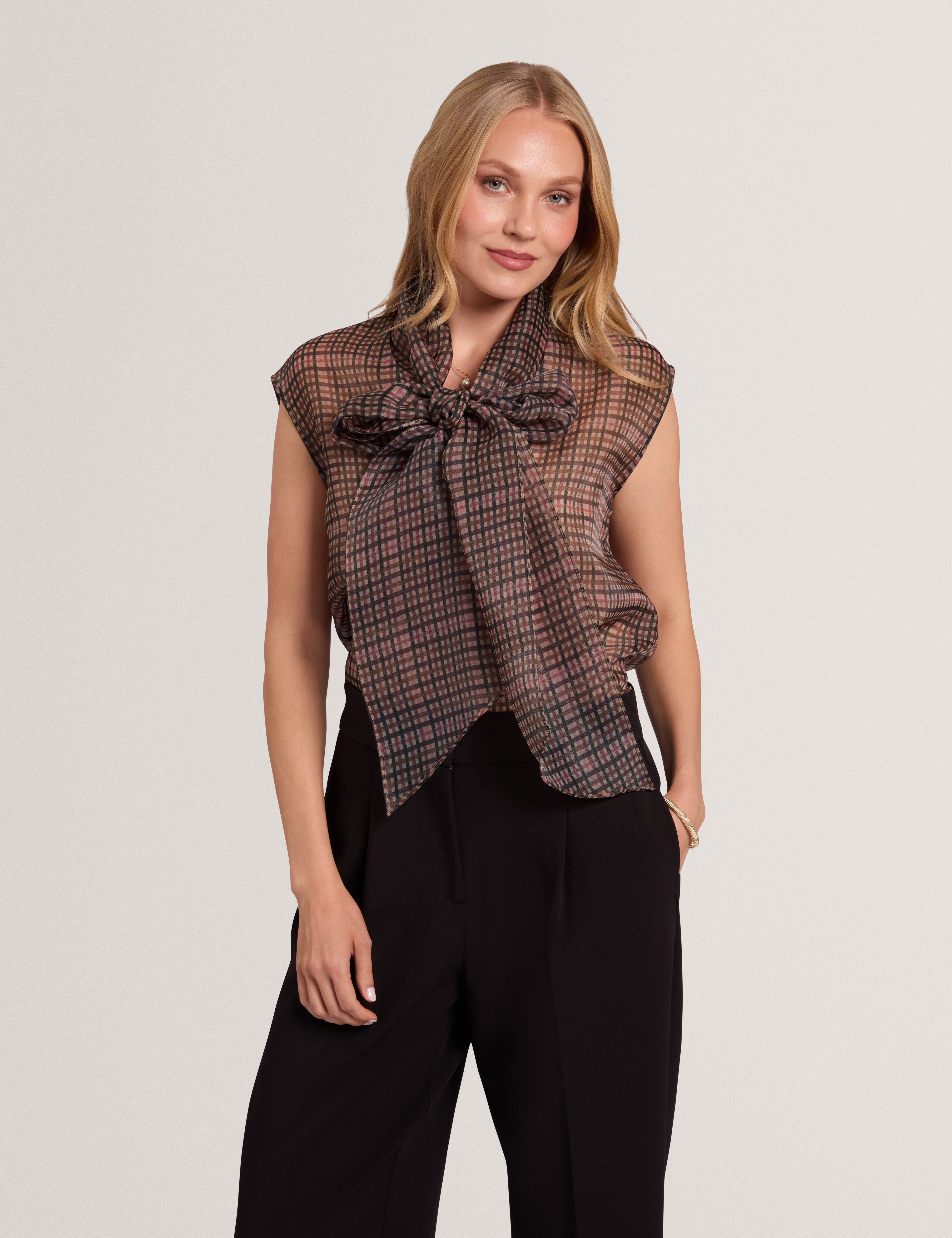 Greeza Organza Check Top With Detachable Beige