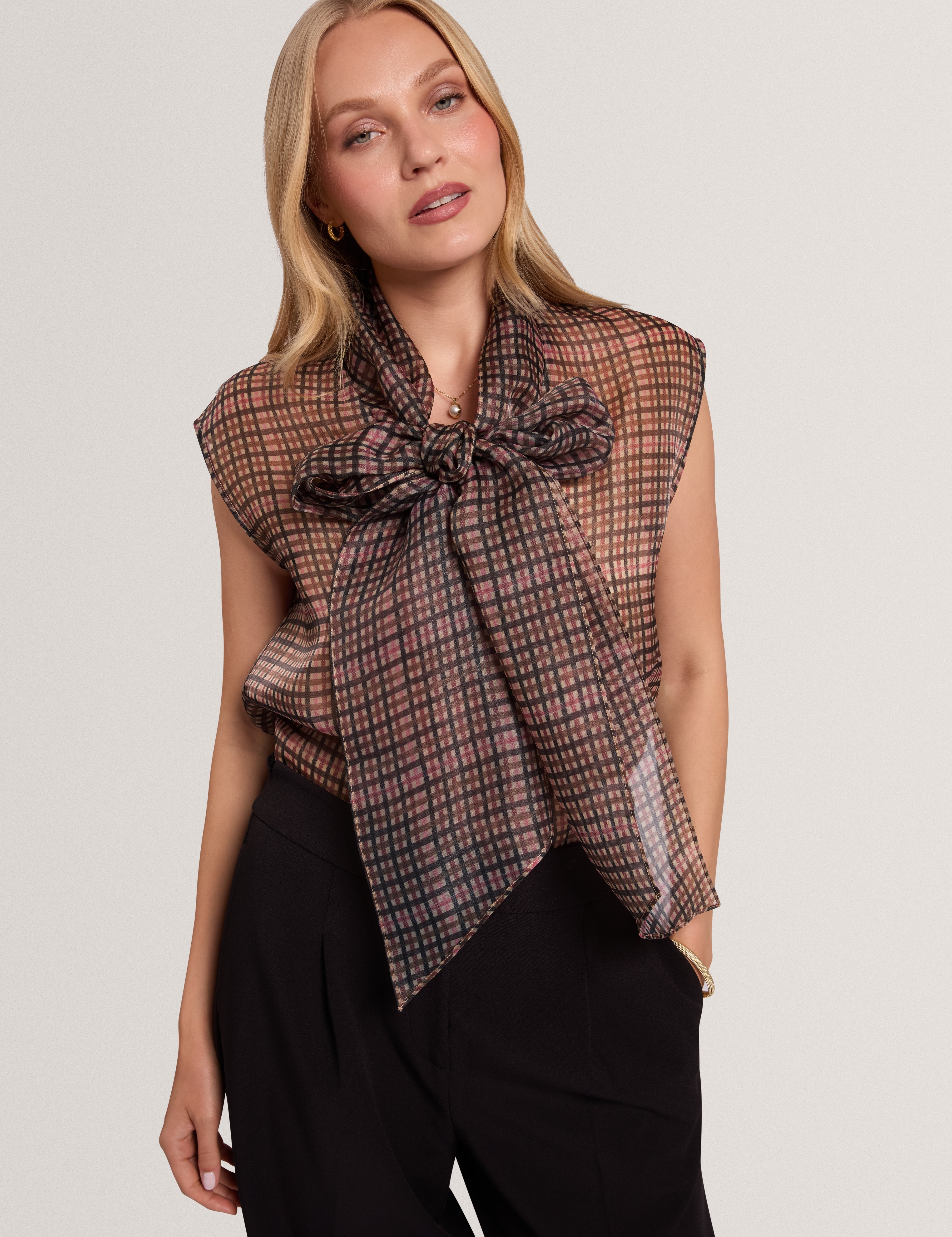 Greeza Organza Check Top With Detachable Beige