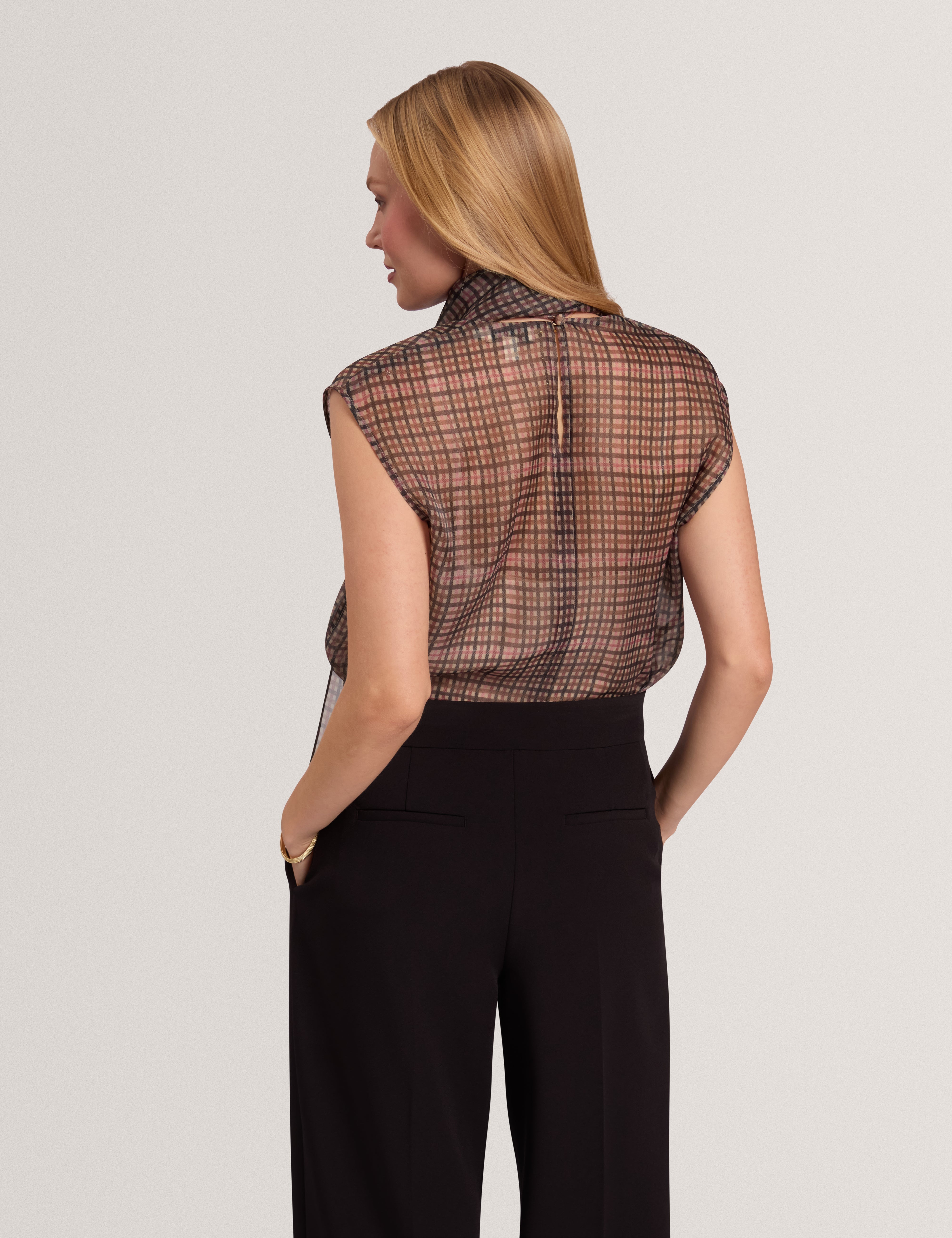 Greeza Organza Check Top With Detachable Beige