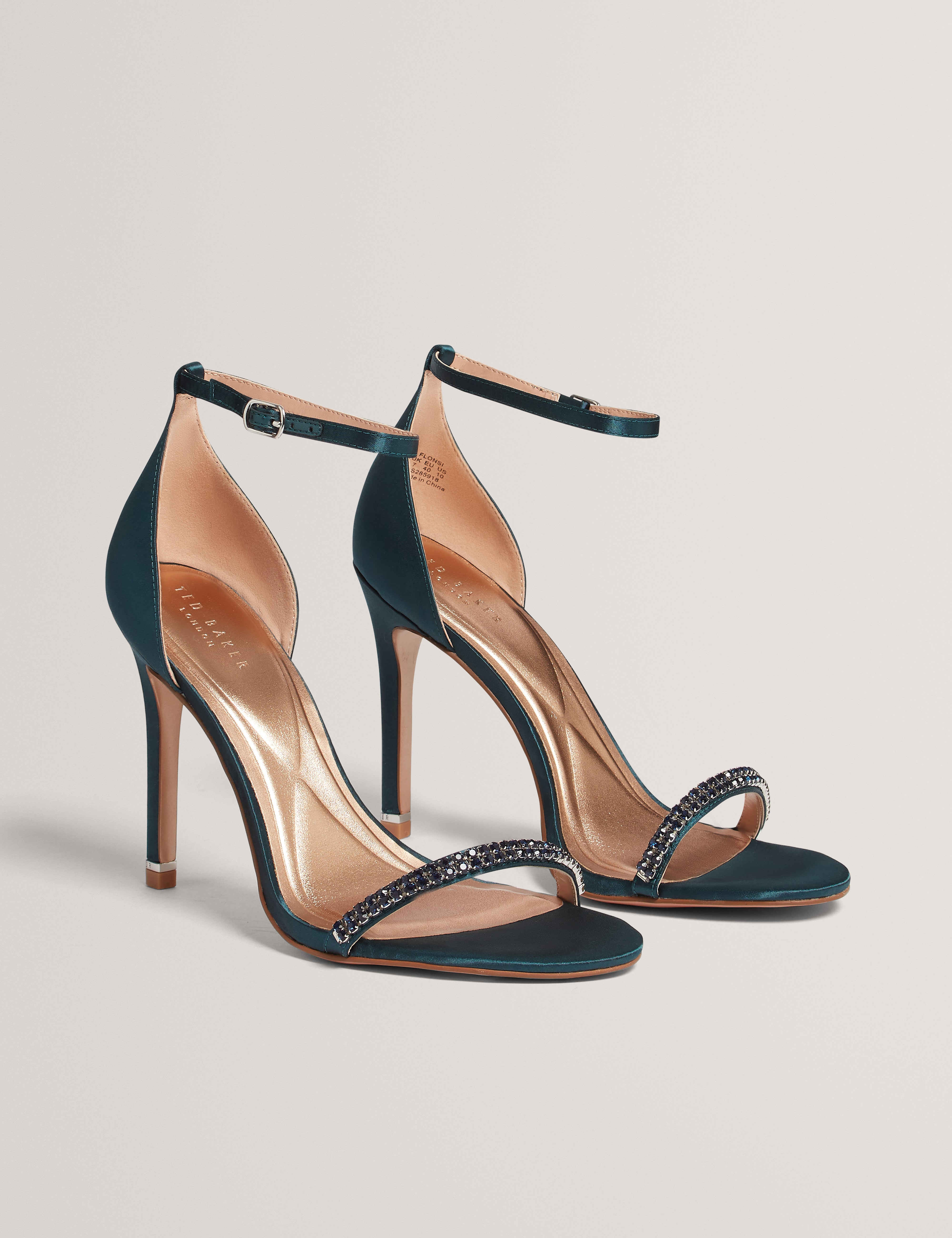Flonsi Crystal Heel Sandal Teal-Blue