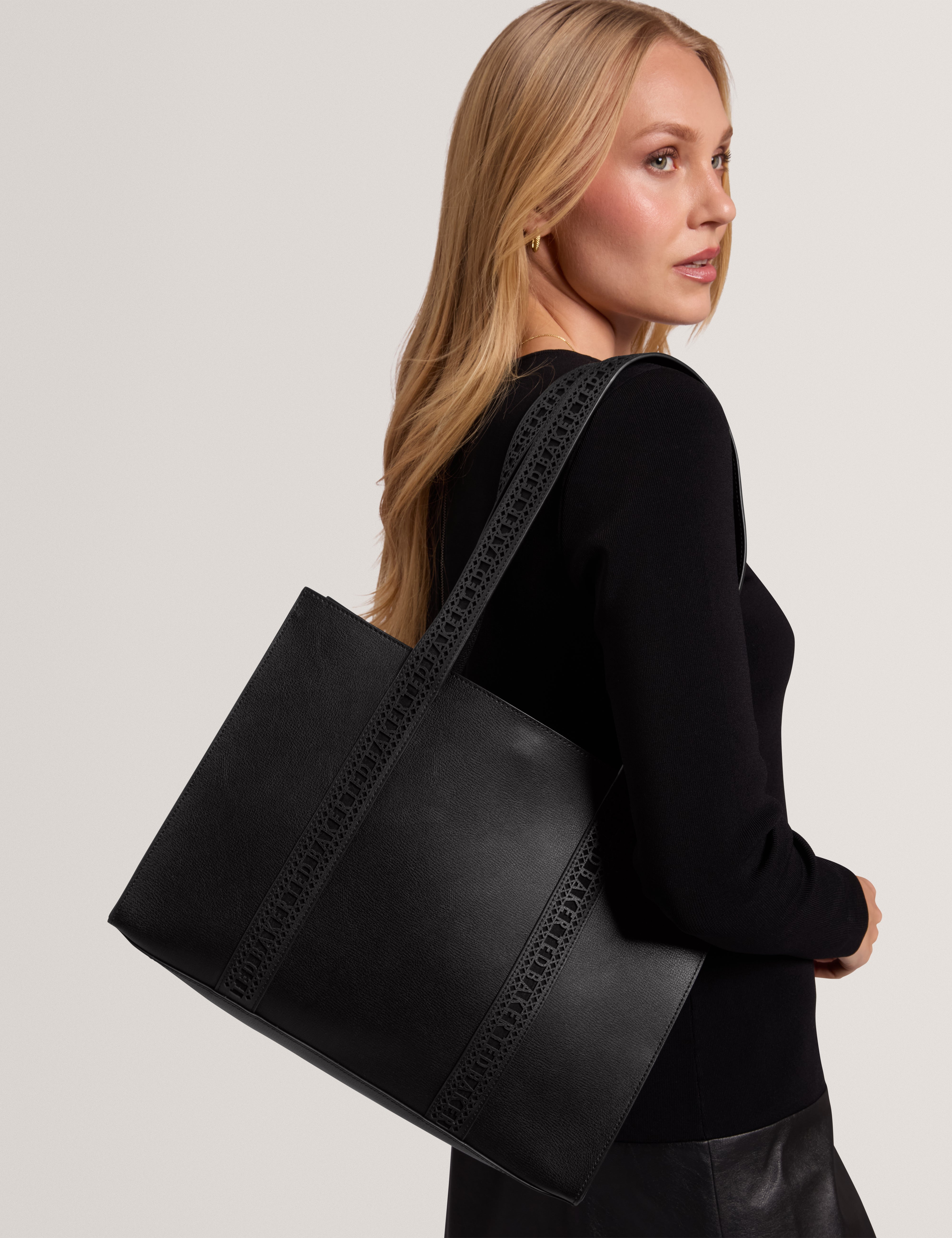 Lanora Lace Tape Detail Large Shopper Black