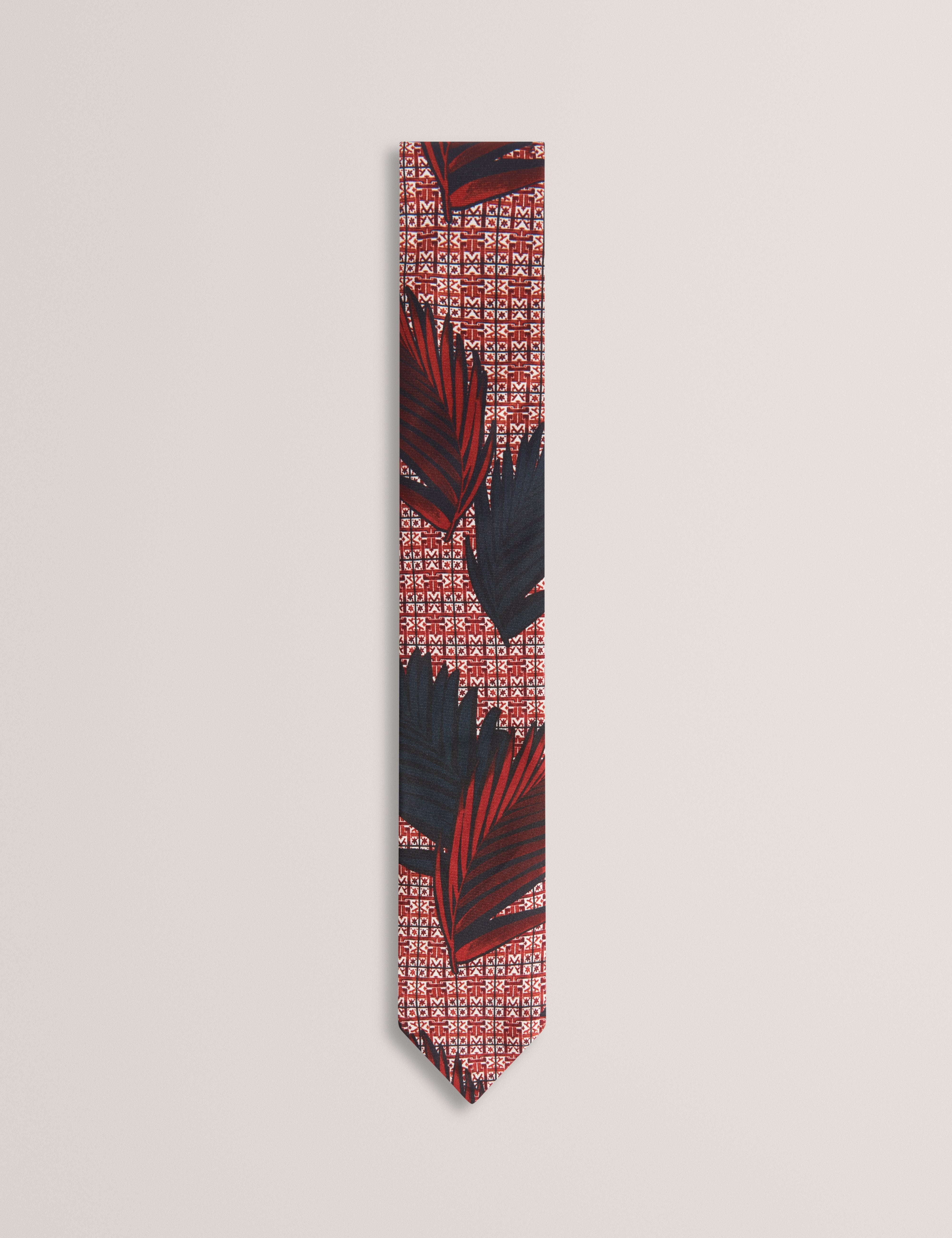 Thibo Geo Leaf Print Silk Tie Red